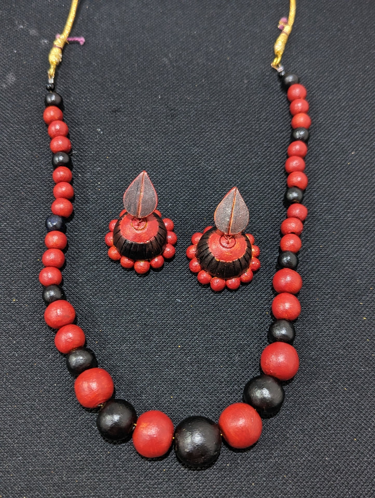 Terracotta Bold beaded Necklace and Jhumka Set