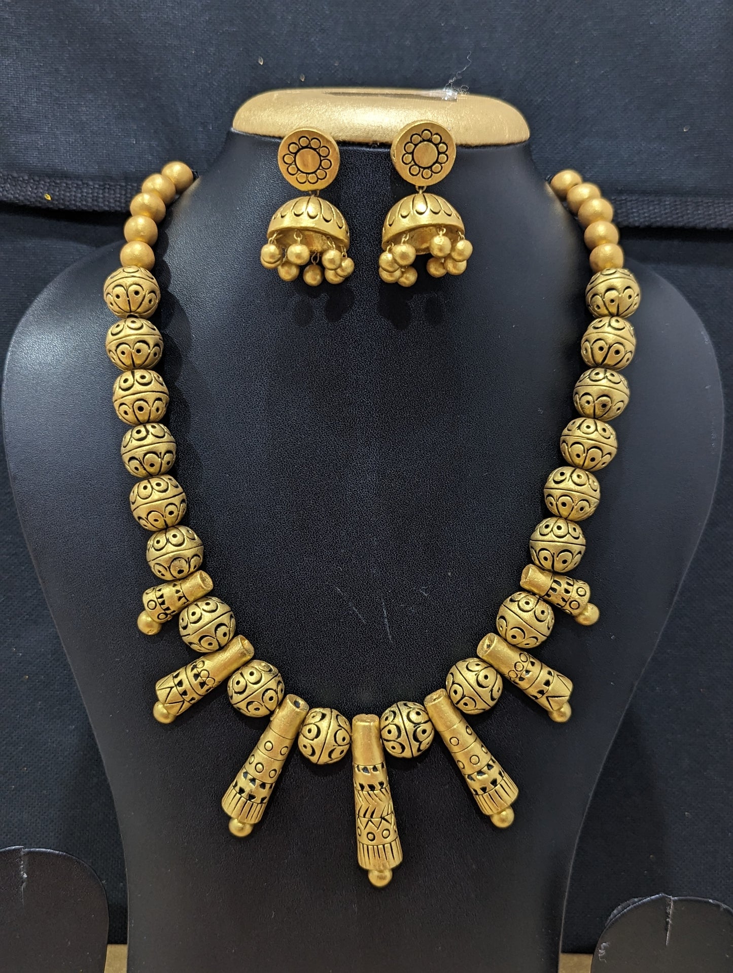 Terracotta Spike Necklace with Jhumka Earrings Set - Simpliful