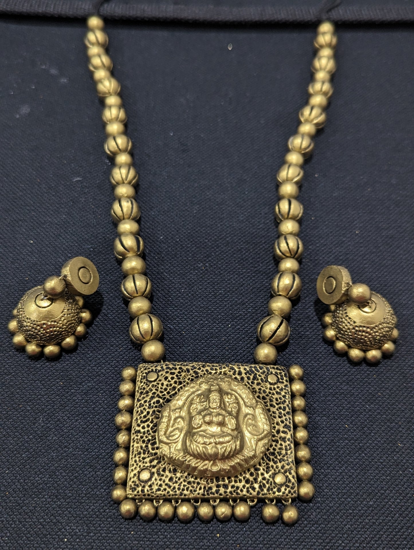 Terracotta Goddess Lakshmi Haram Necklace and Earrings Set
