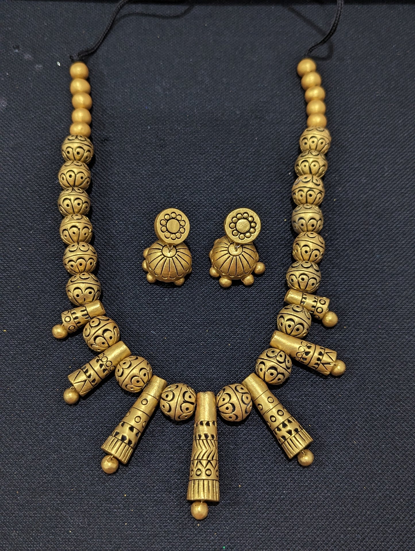Terracotta Spike Necklace with Jhumka Earrings Set - Simpliful