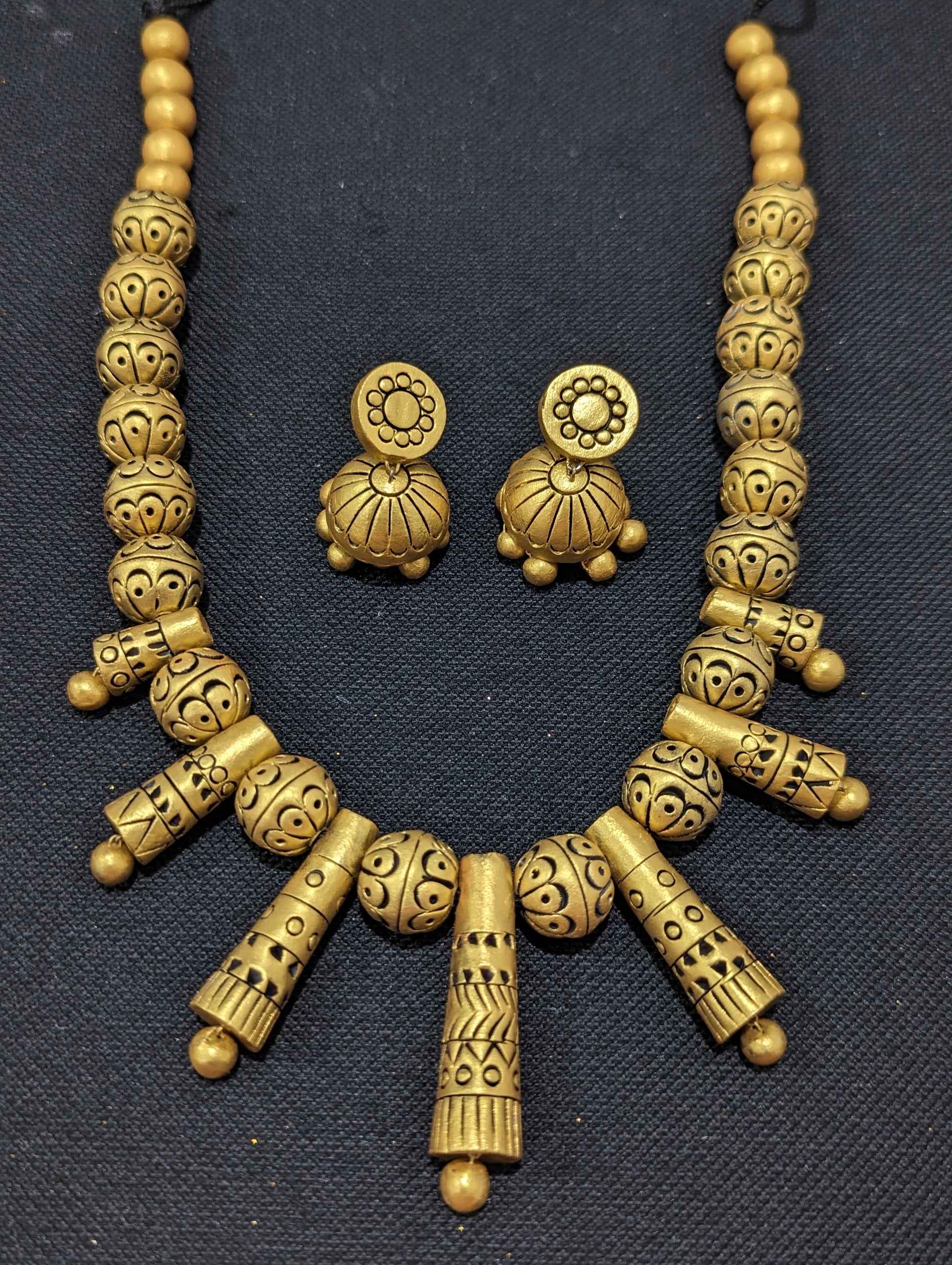 Terracotta Spike Necklace with Jhumka Earrings Set - Simpliful