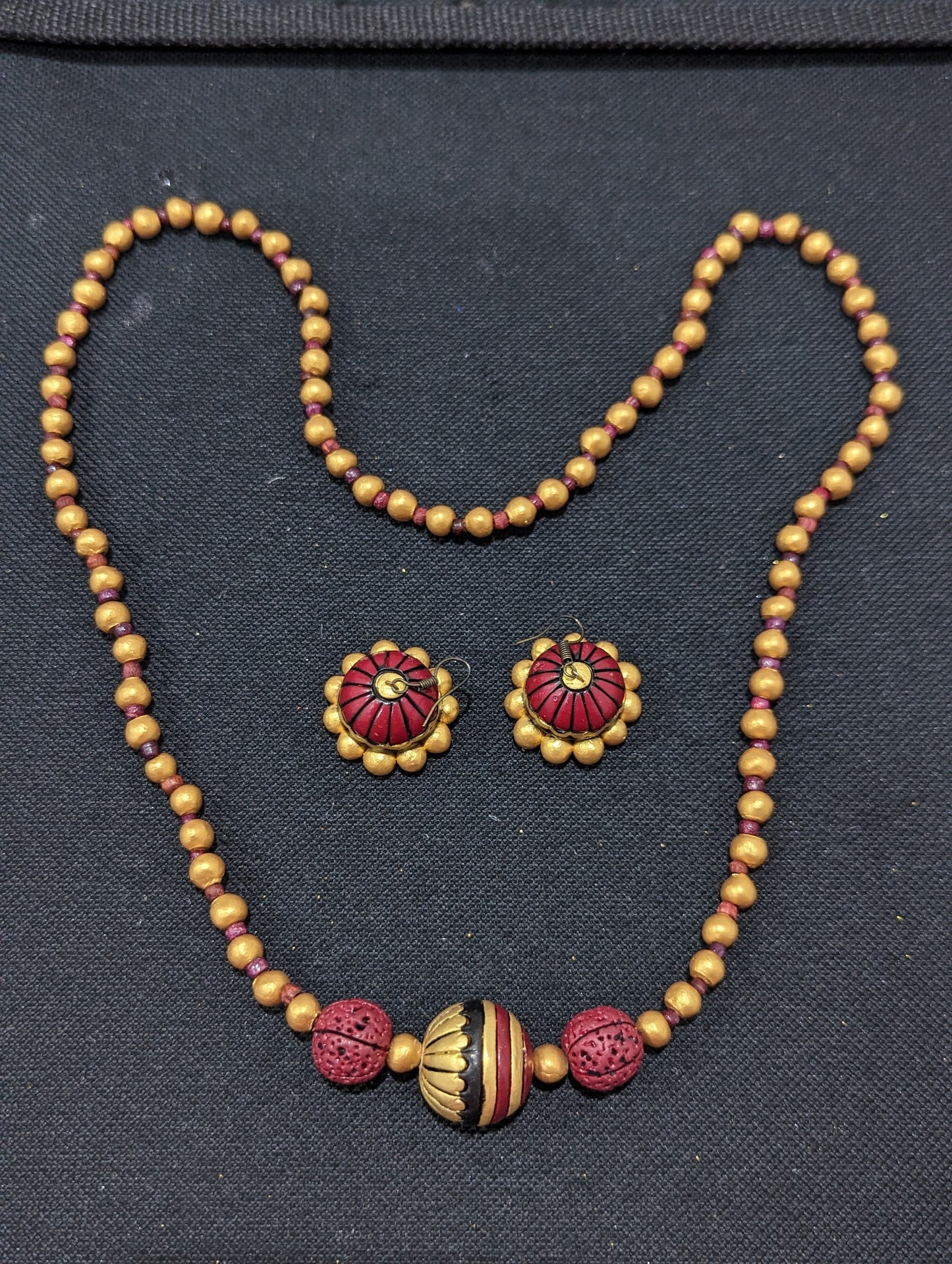 Terracotta beaded Long chain Necklace and earrings Set