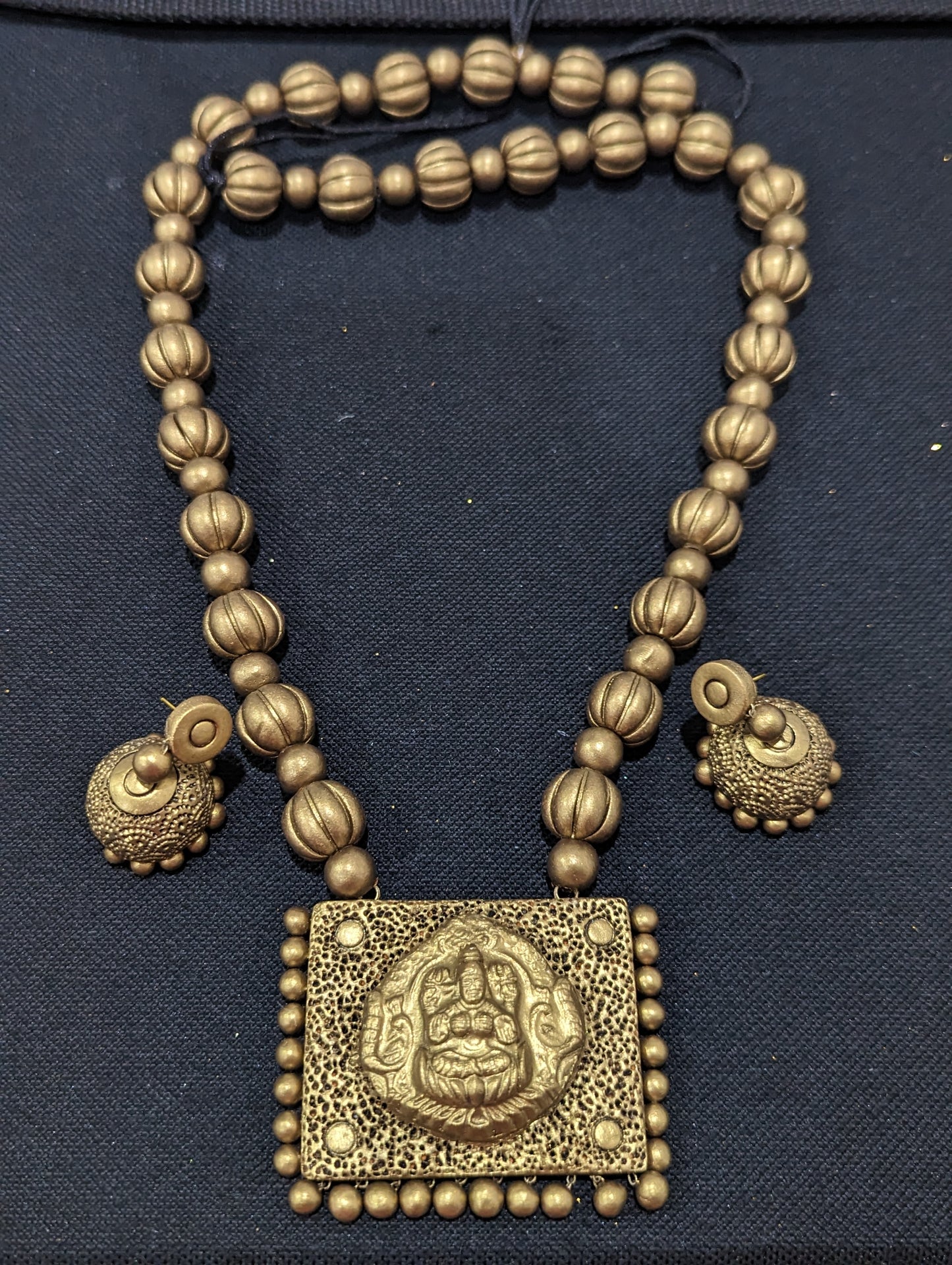 Terracotta Goddess Lakshmi extra long Necklace and Jhumka earrings Set