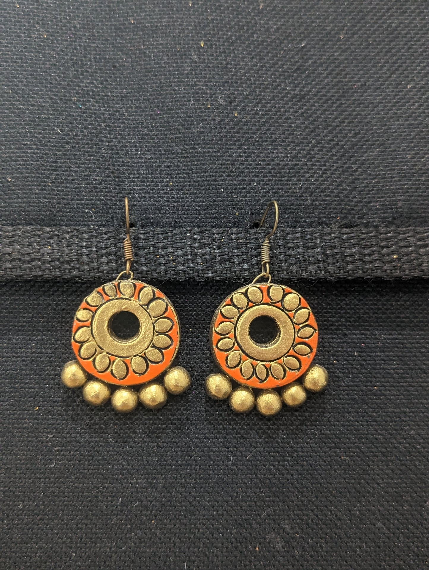 Terracotta Flower design hook drop Earrings - Simpliful
