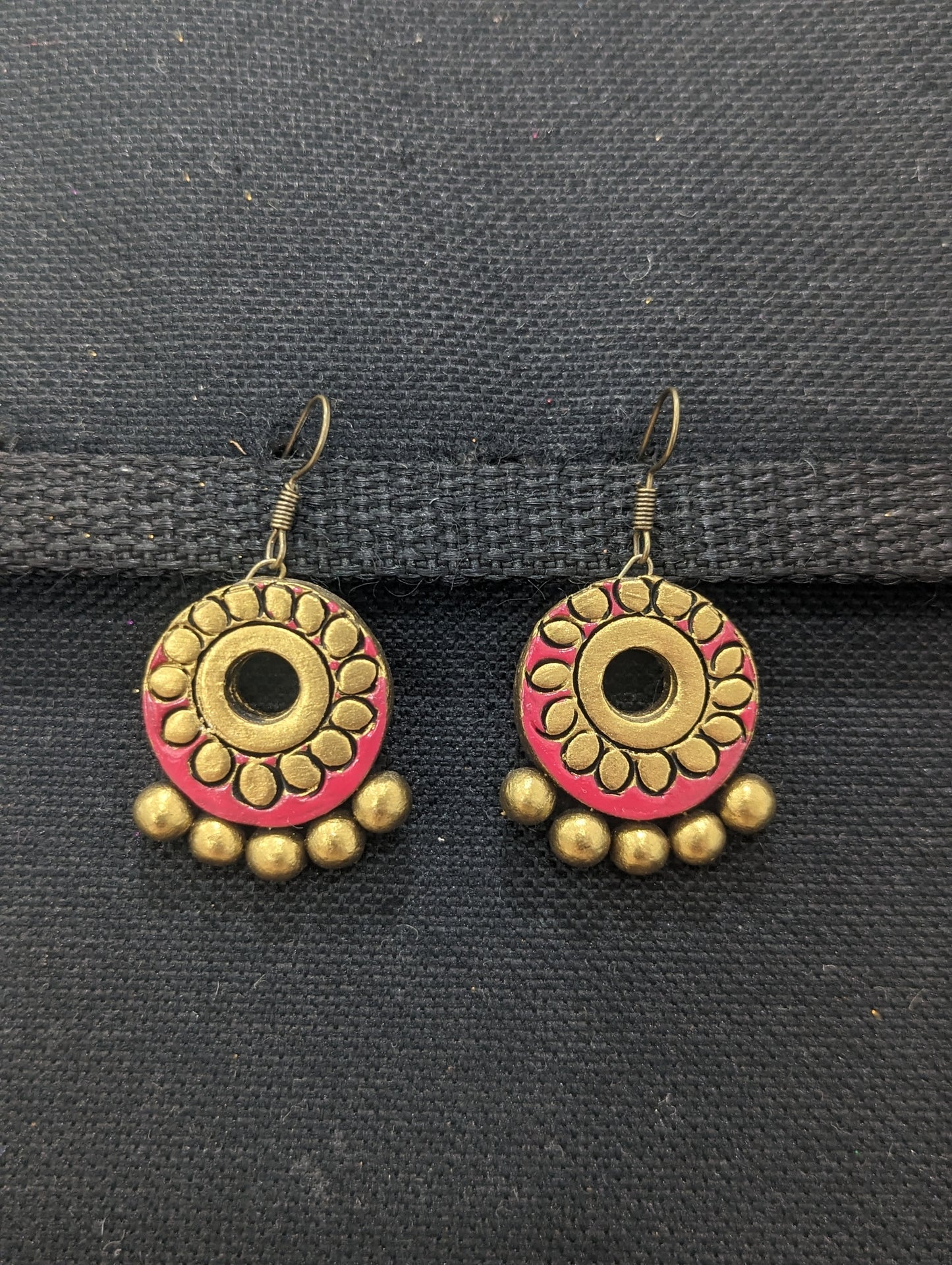 Terracotta Flower design hook drop Earrings - Simpliful