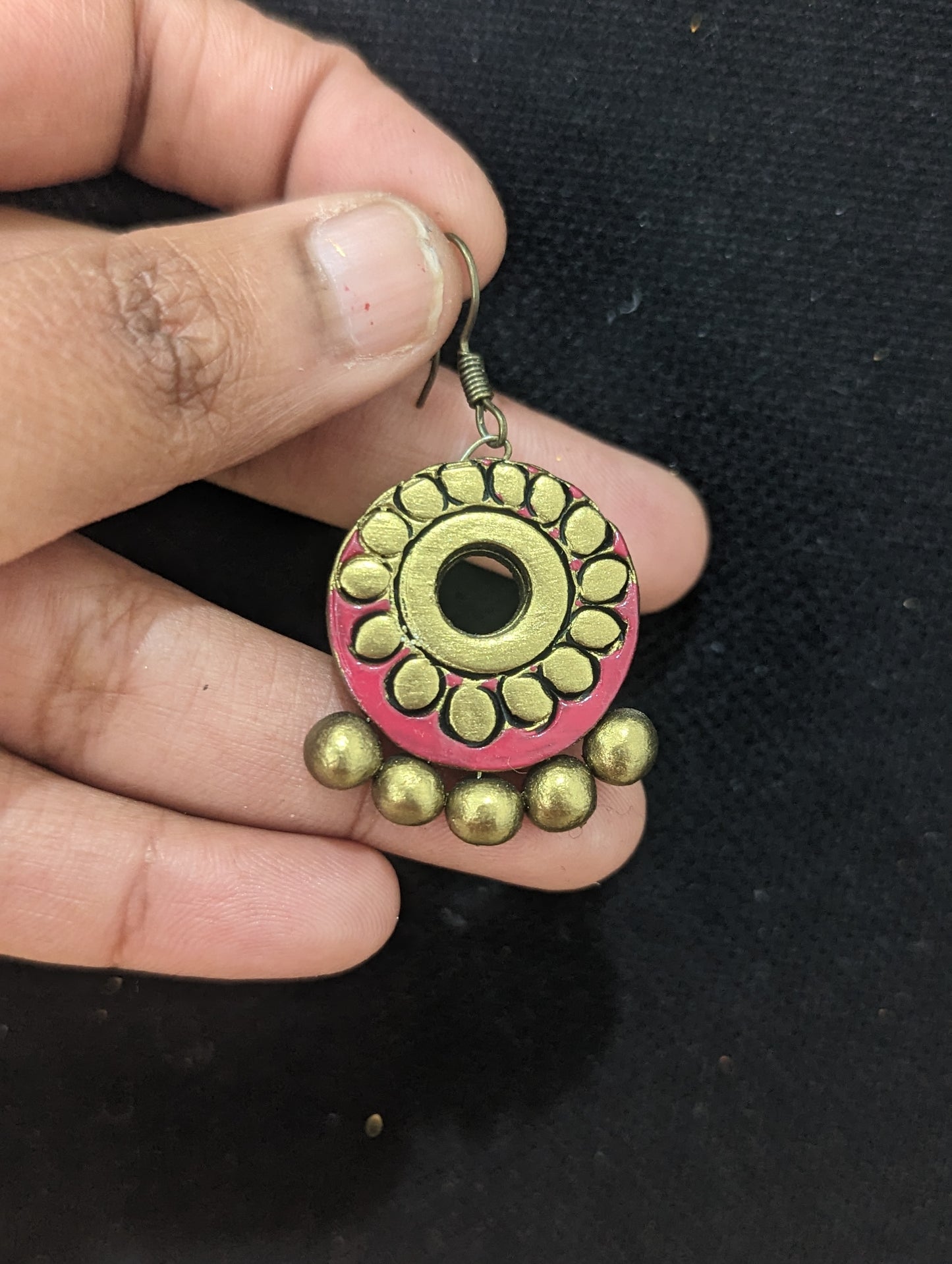 Terracotta Flower design hook drop Earrings - Simpliful