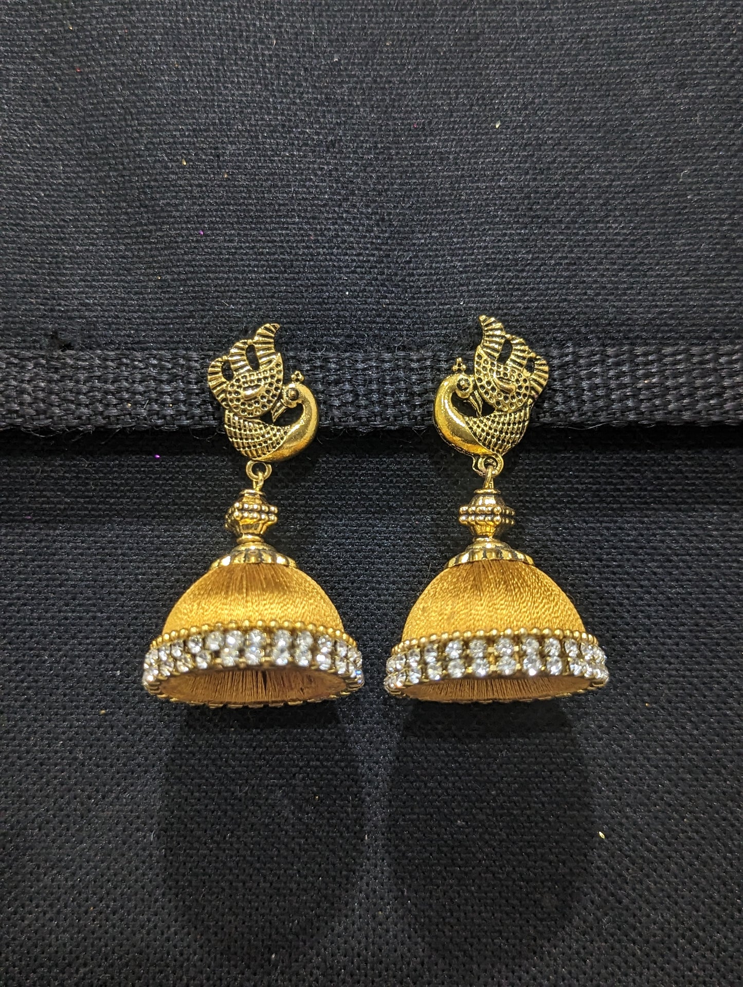 Silk thread Peacock stud Large Jhumka Earrings