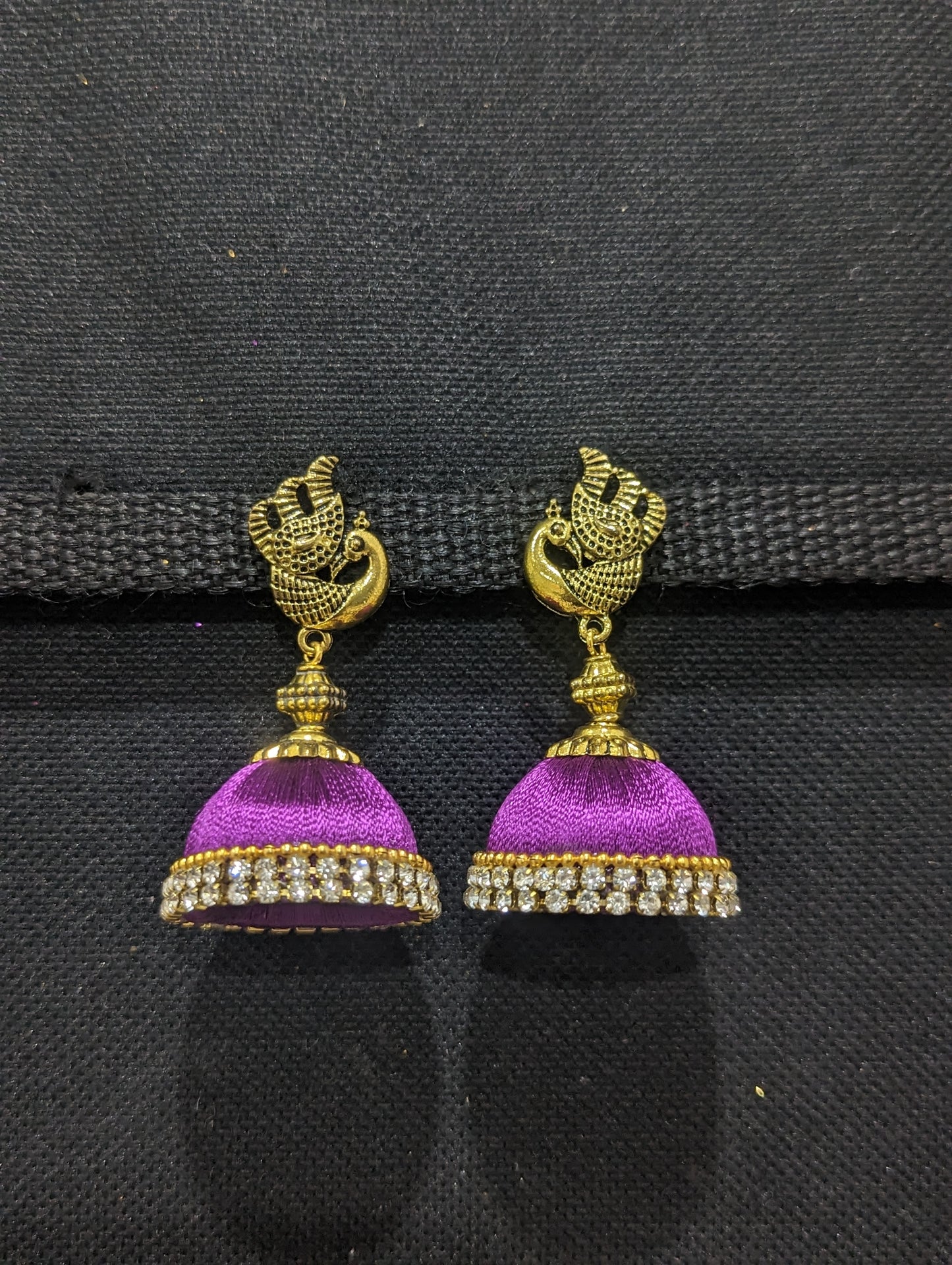 Silk thread Peacock stud Large Jhumka Earrings