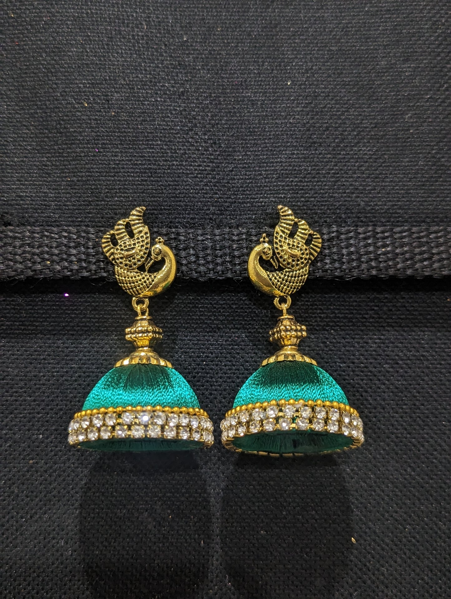 Silk thread Peacock stud Large Jhumka Earrings