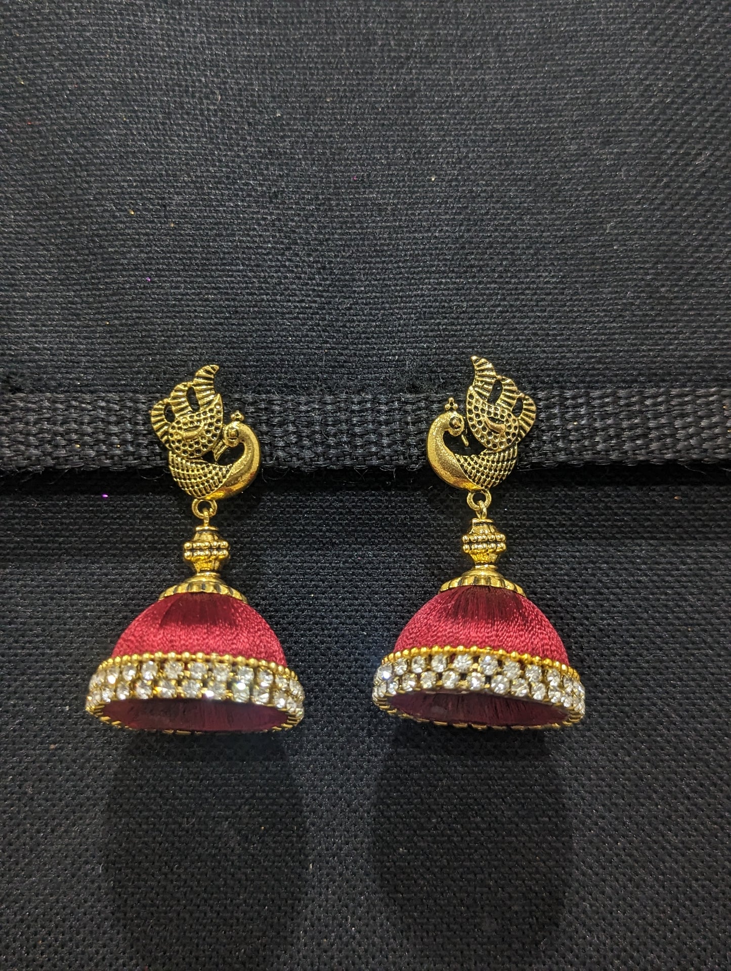 Silk thread Peacock stud Large Jhumka Earrings