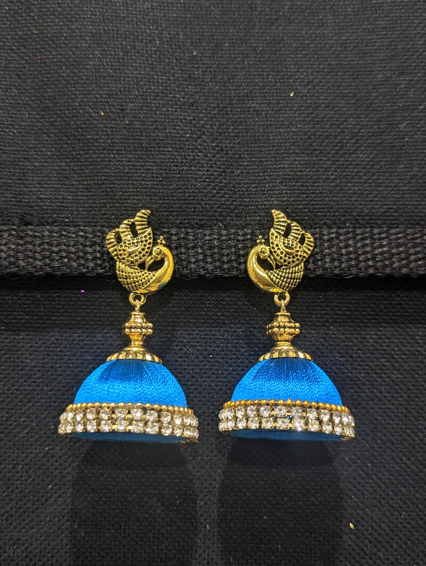 Silk thread Peacock stud Large Jhumka Earrings