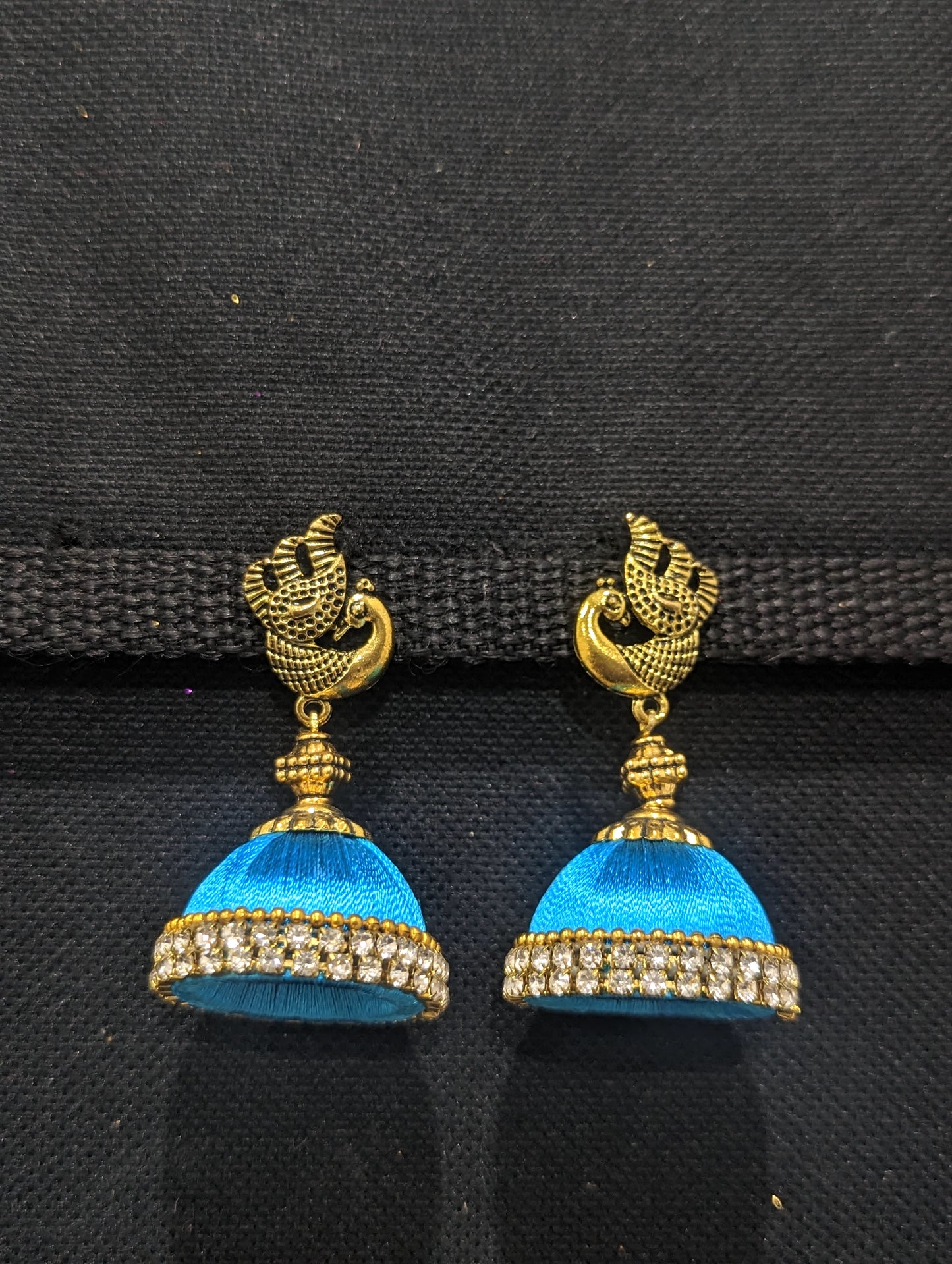 Silk thread Peacock stud Large Jhumka Earrings