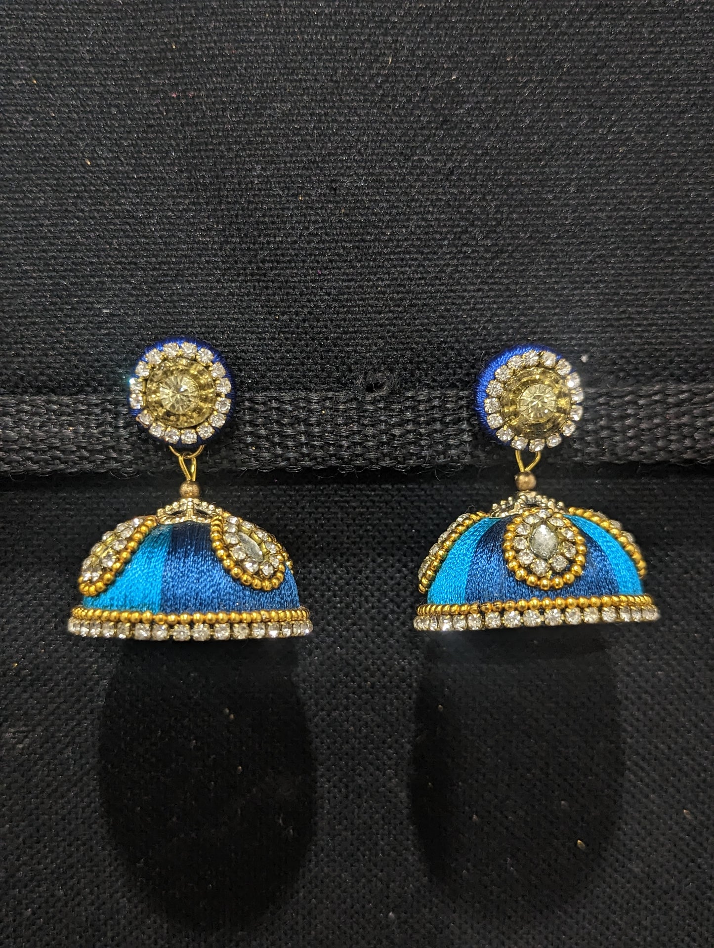 Silk thread stone work Large Jhumka Earrings