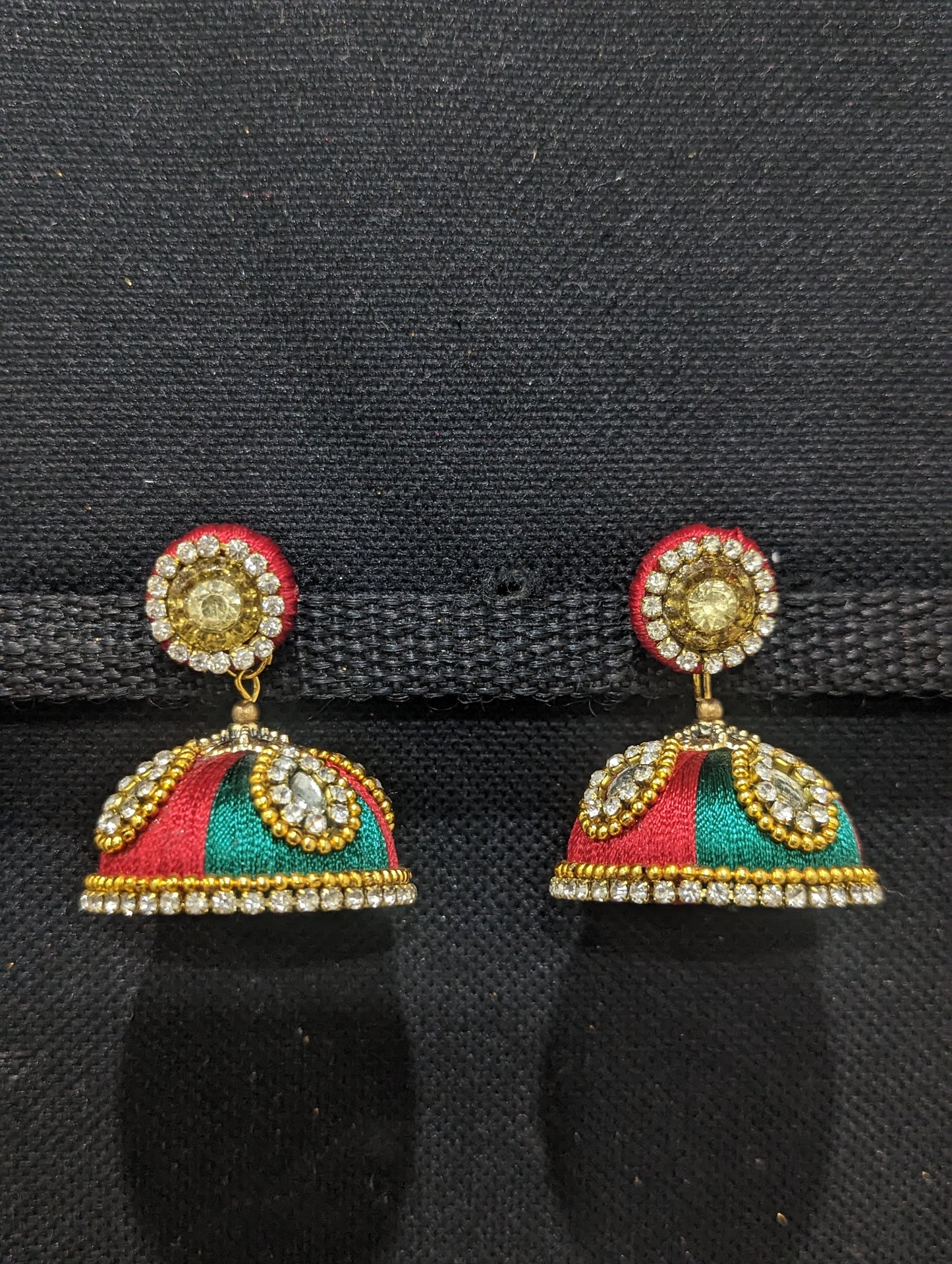 Silk thread stone work Large Jhumka Earrings