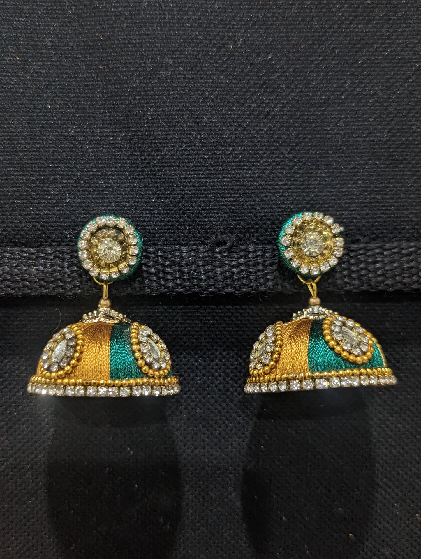 Silk thread stone work Large Jhumka Earrings