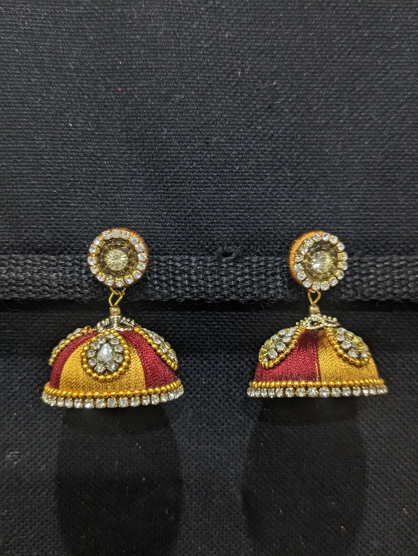 Silk thread stone work Large Jhumka Earrings