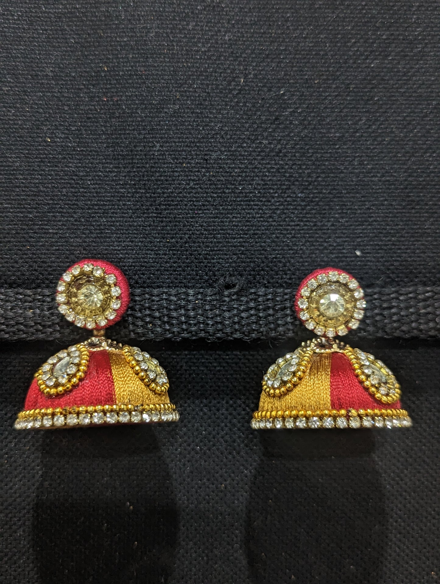 Silk thread stone work Large Jhumka Earrings