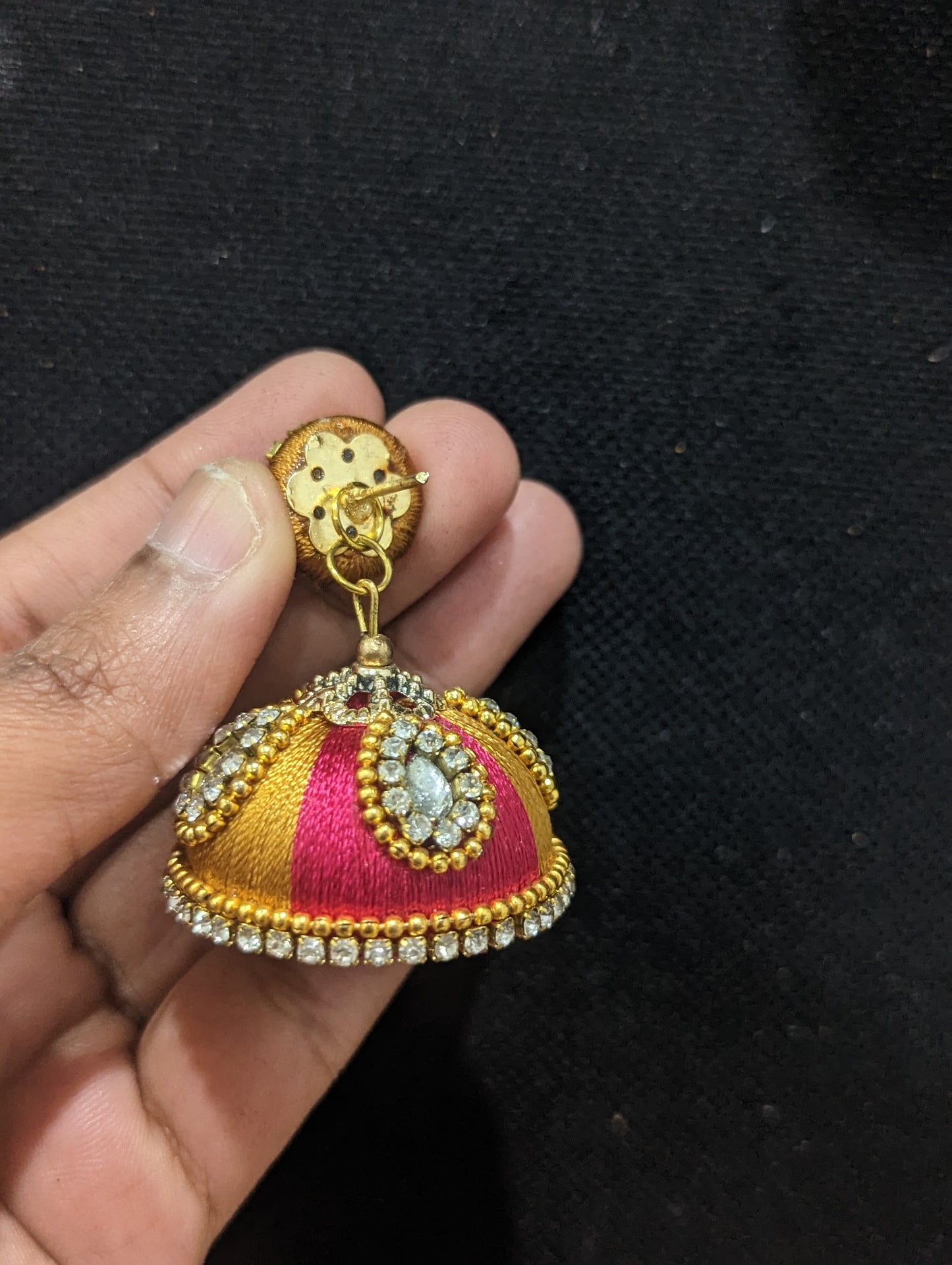 Silk thread stone work Large Jhumka Earrings