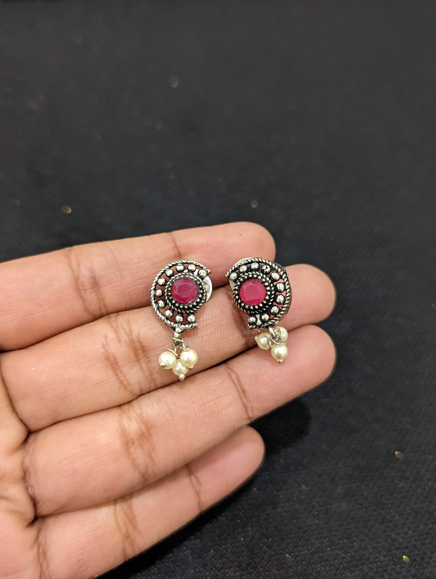 Oxidized silver Cut Circle design Long necklace and earrings set