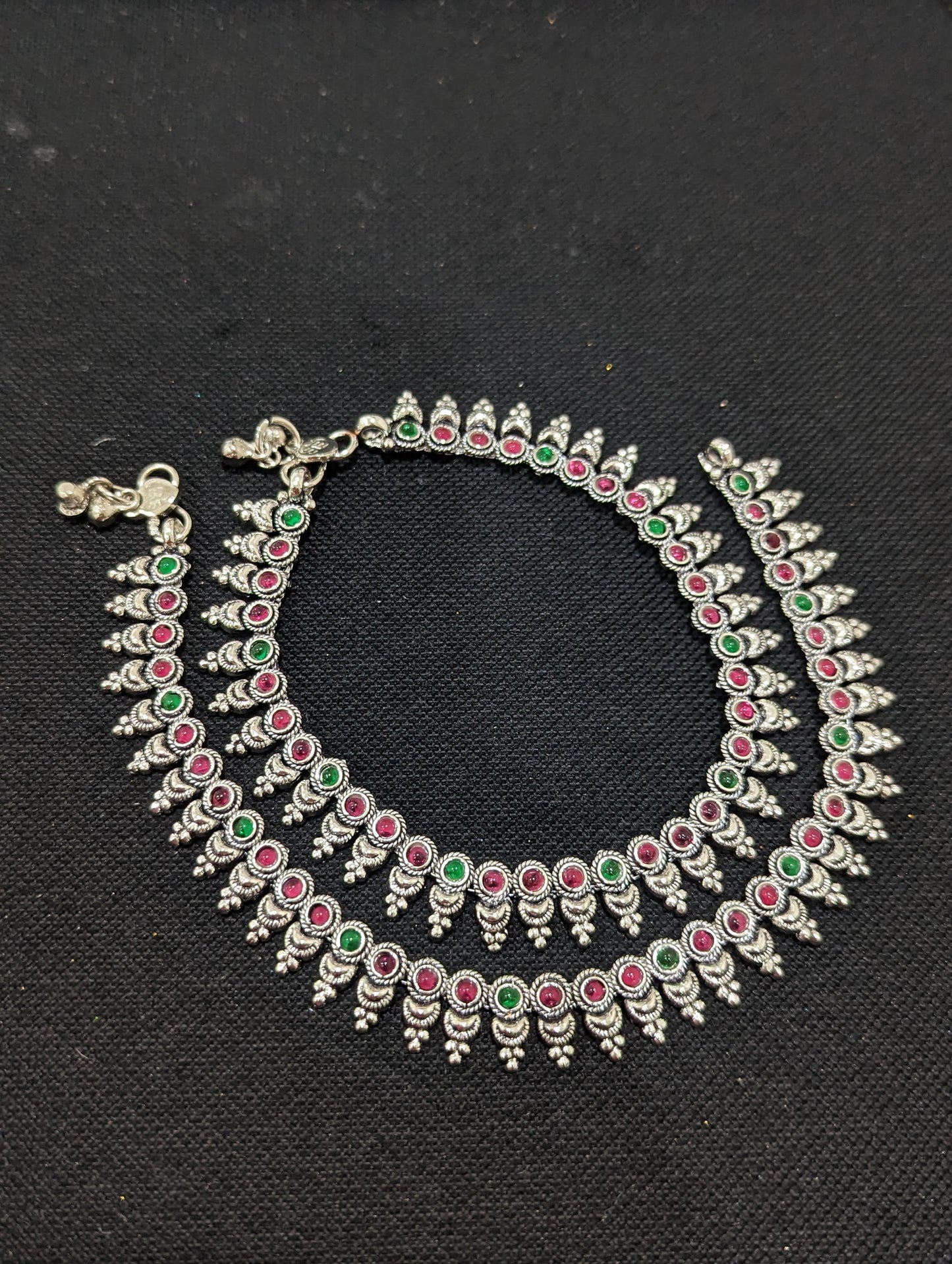 Oxidized Silver kemp stone Anklets