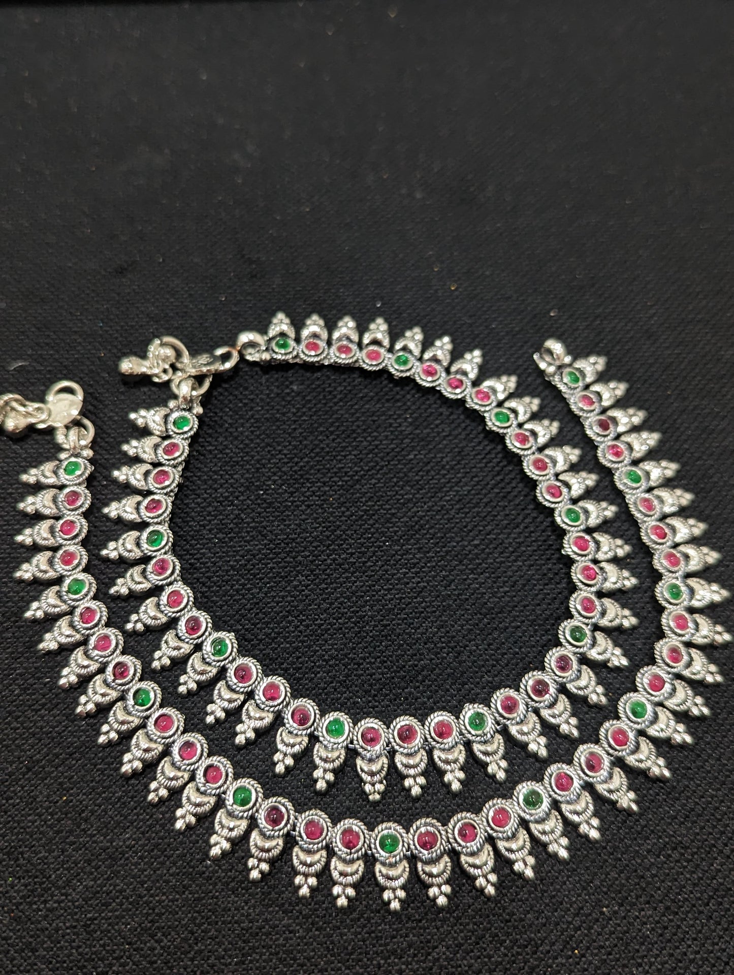 Oxidized Silver kemp stone Anklets