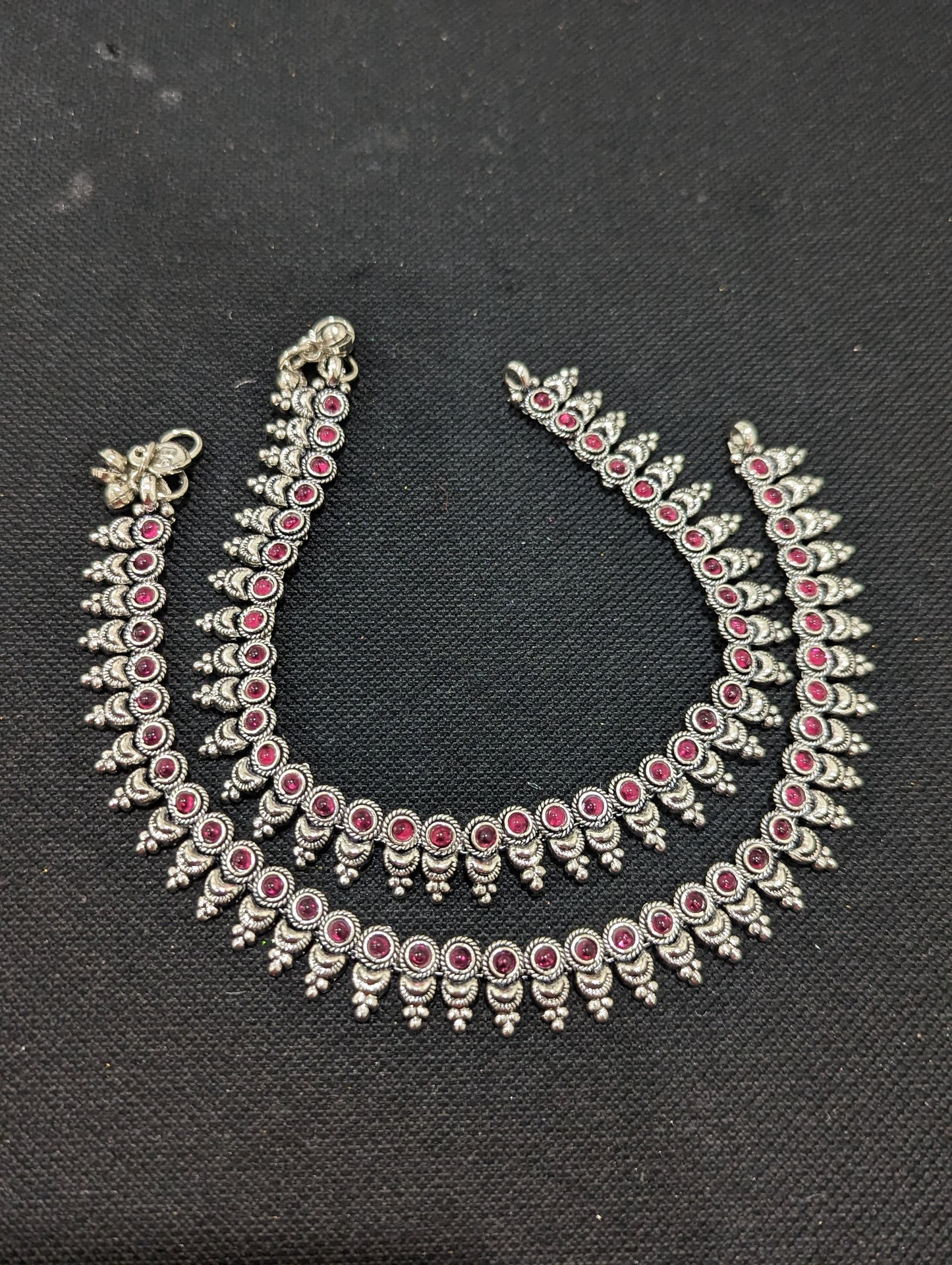 Oxidized Silver kemp stone Anklets