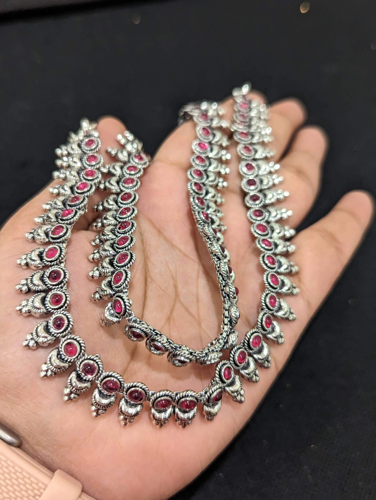 Oxidized Silver kemp stone Anklets