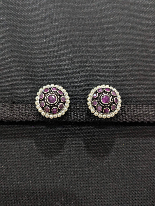 Oxidized Silver CZ Pearl Stud Earrings