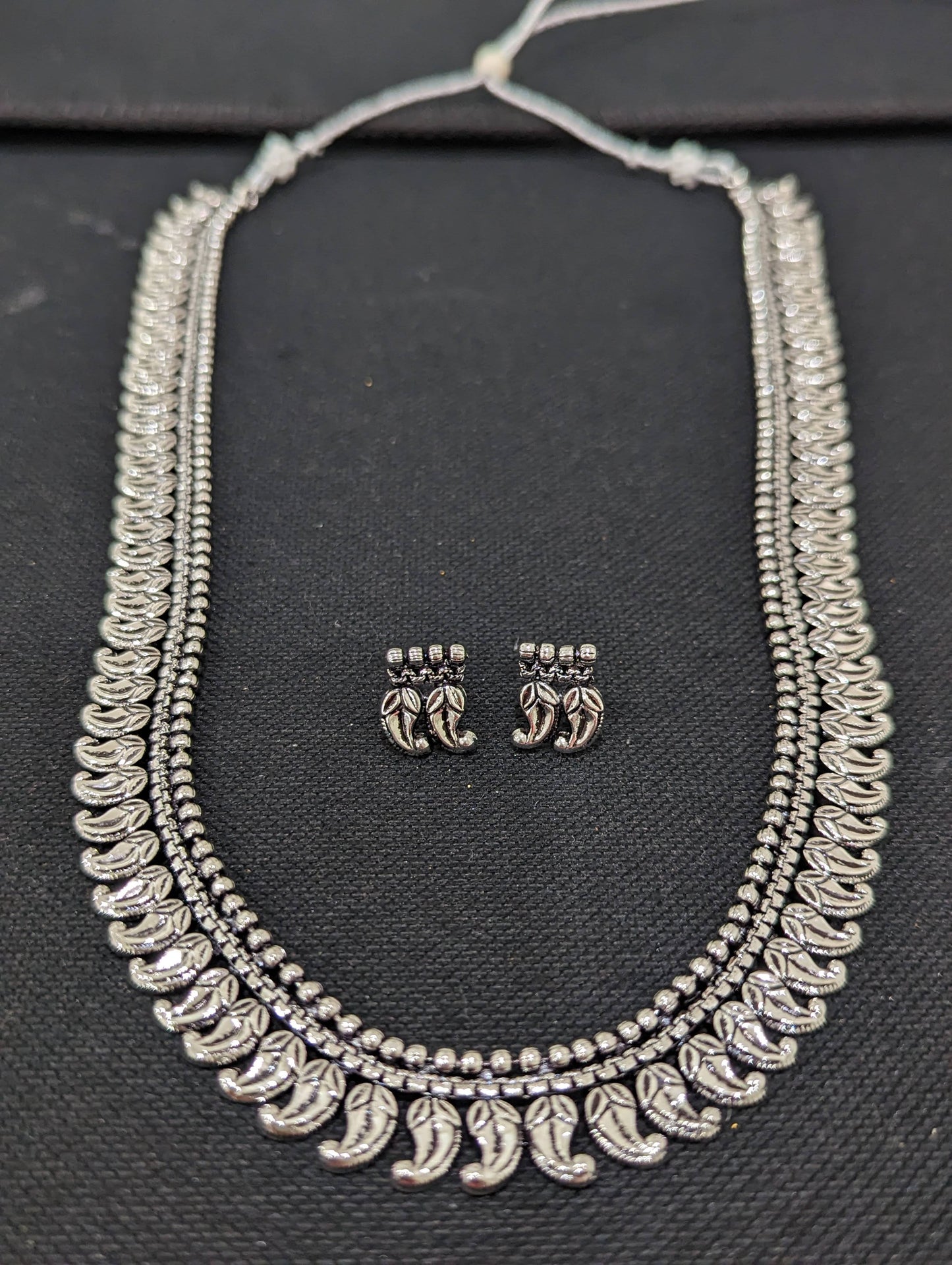 Oxidized silver Mango design necklace and earrings set