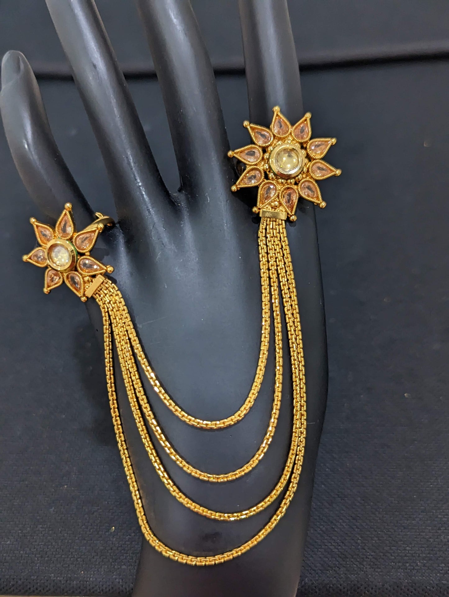 Polki stone Dual finger ring - Design 1