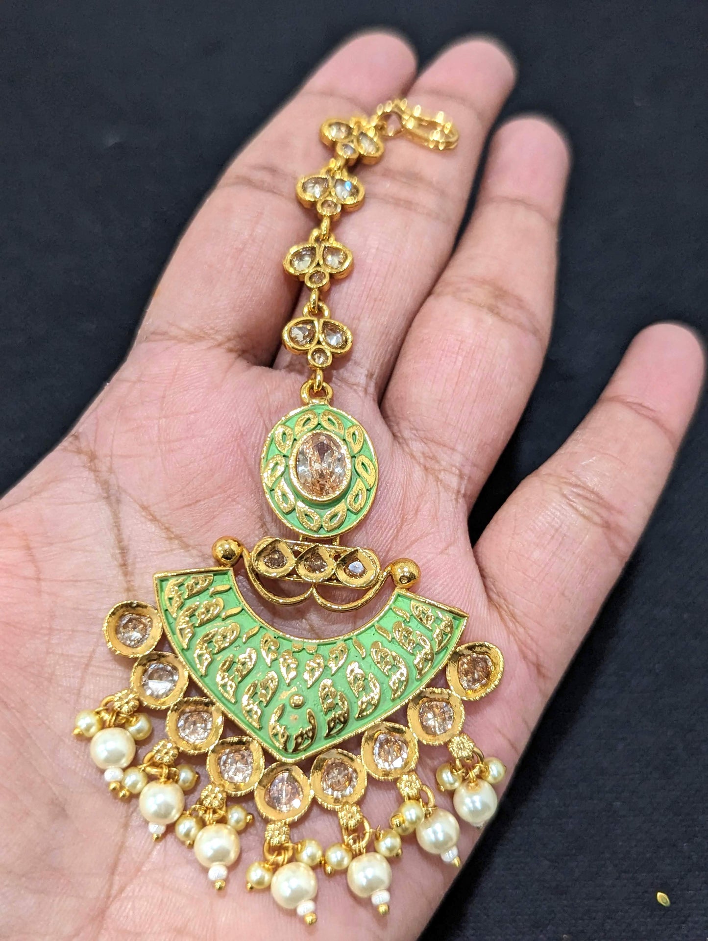 Meenakari Polki Chandbali Maang Tikka