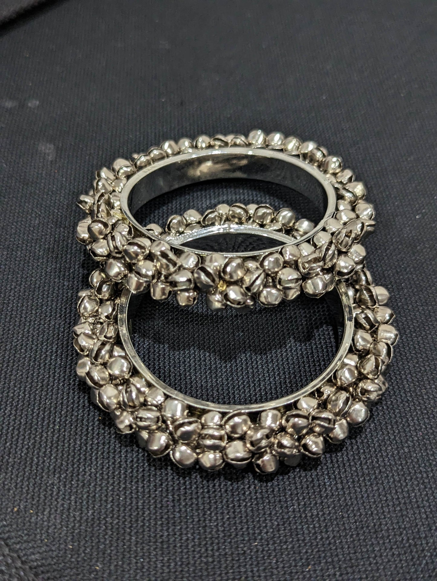 Bold silver ghunghru bead surrounded bangles - Simpliful