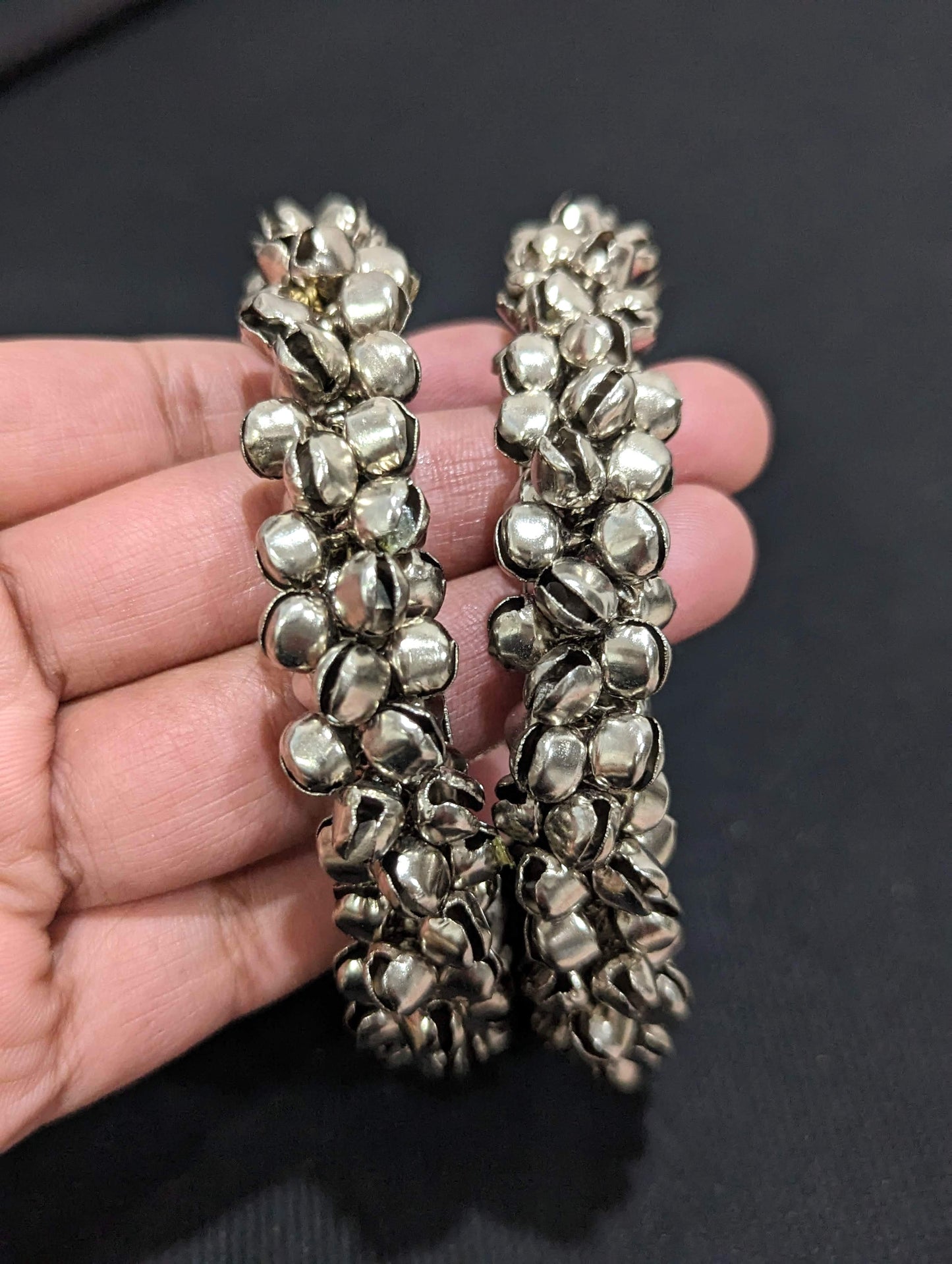Bold silver ghunghru bead surrounded bangles - Simpliful