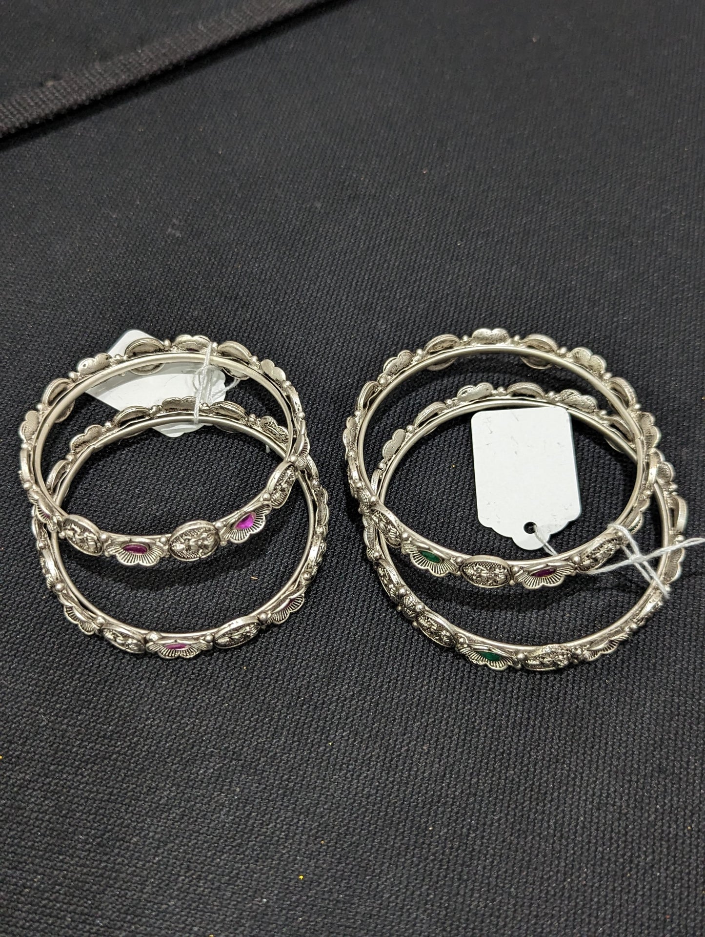 Bright Silver matte finish Oxidized Goddess Lakshmi bangles - Simpliful