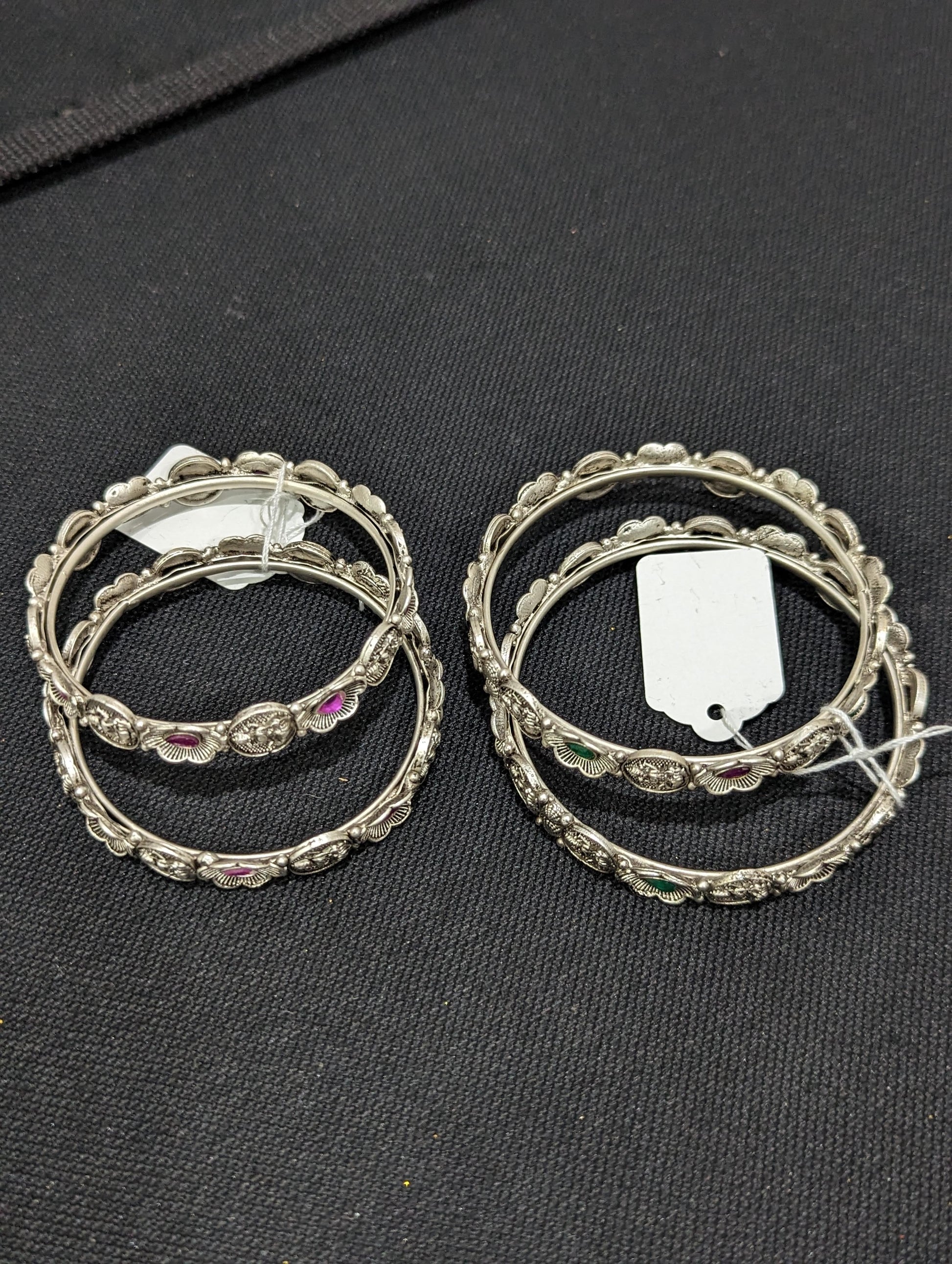 Bright Silver matte finish Oxidized Goddess Lakshmi bangles - Simpliful