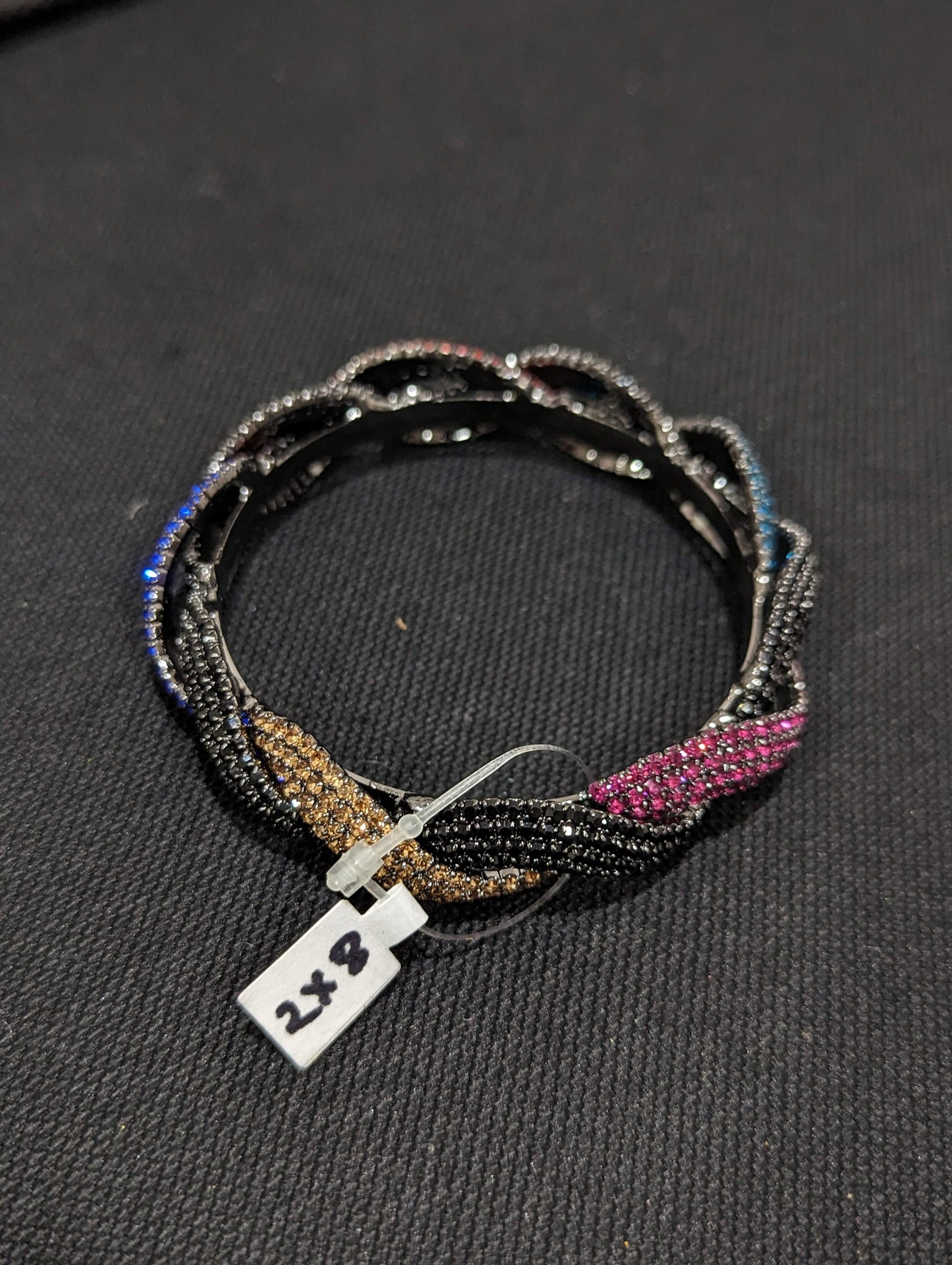 Wavy design Multi color austrian crystal embedded black plating single kada - Simpliful