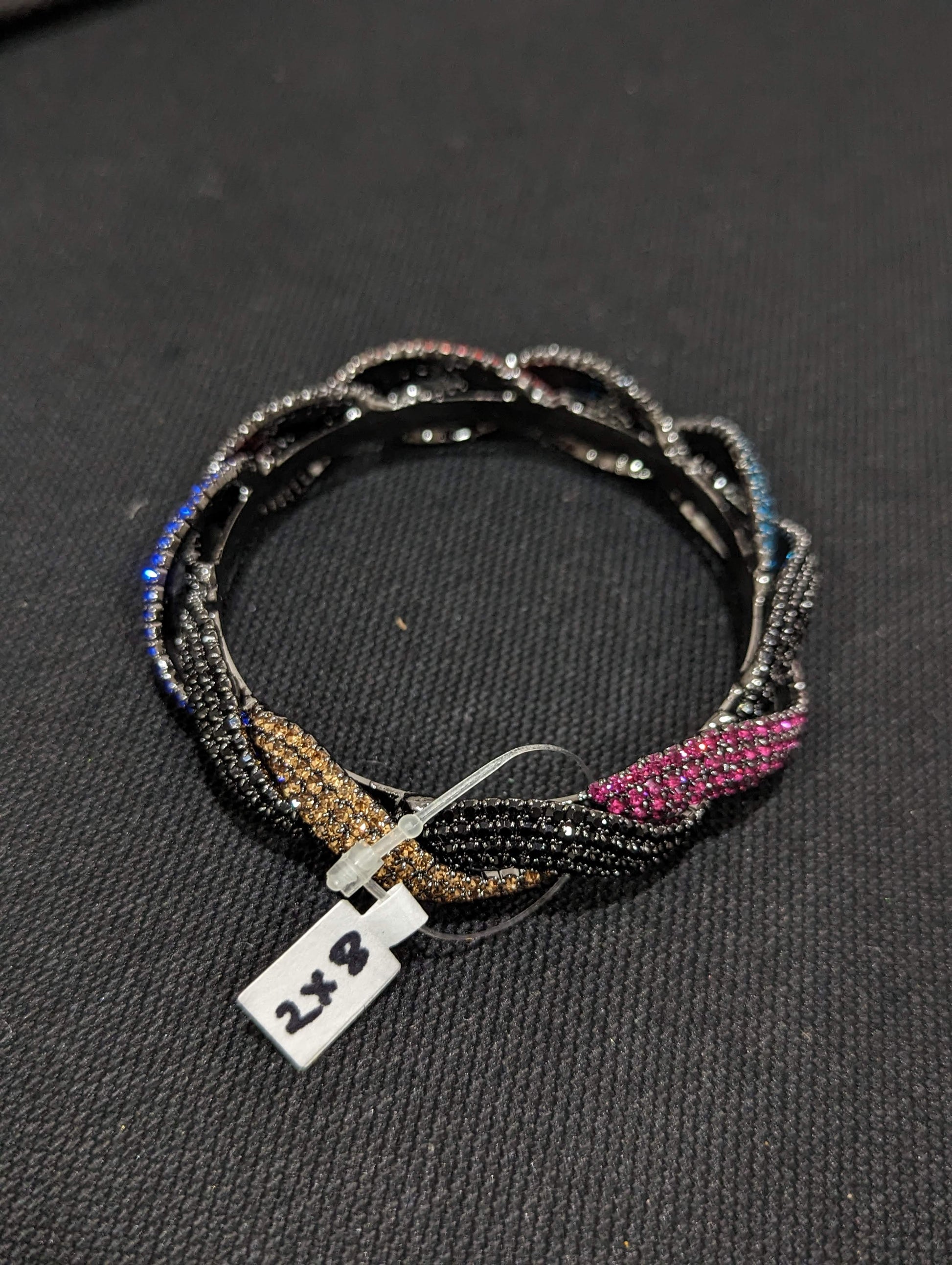 Wavy design Multi color austrian crystal embedded black plating single kada - Simpliful