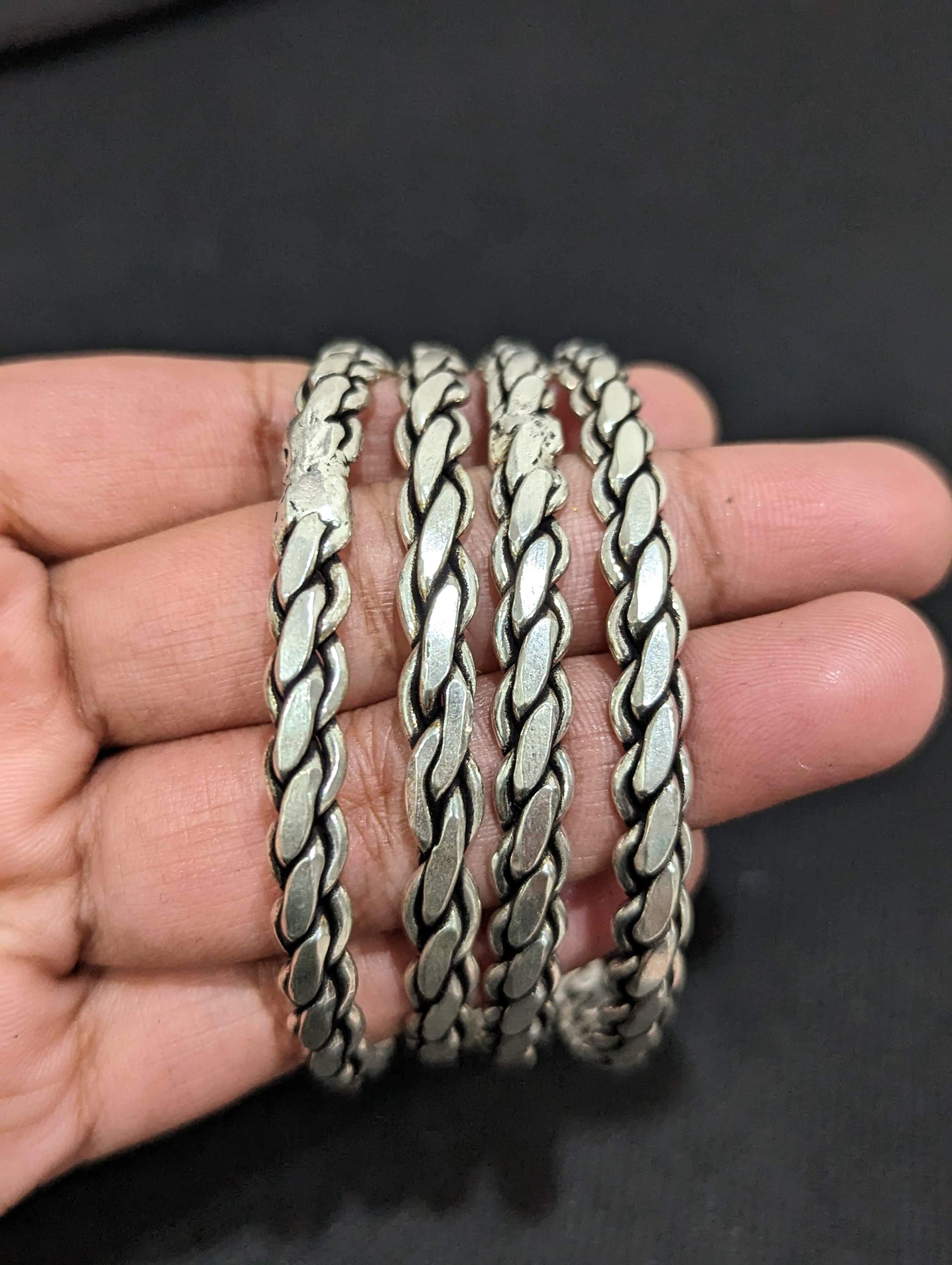 Spiral design oxidized silver bangles - Set of 4 - Simpliful