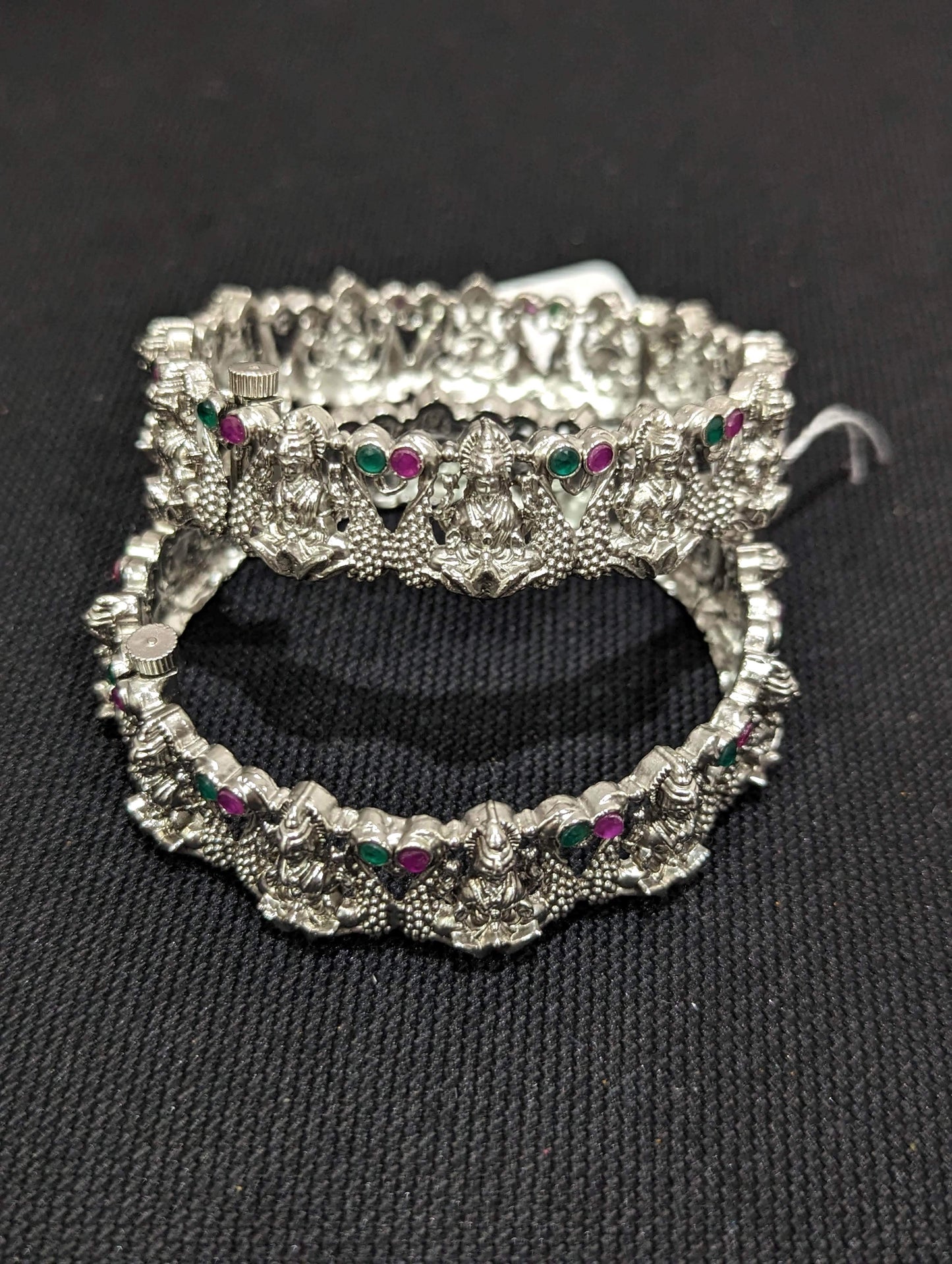 Silver matte finish Oxidized Goddess Lakshmi design Openable bangles