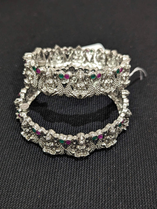Silver matte finish Oxidized Goddess Lakshmi design Openable bangles