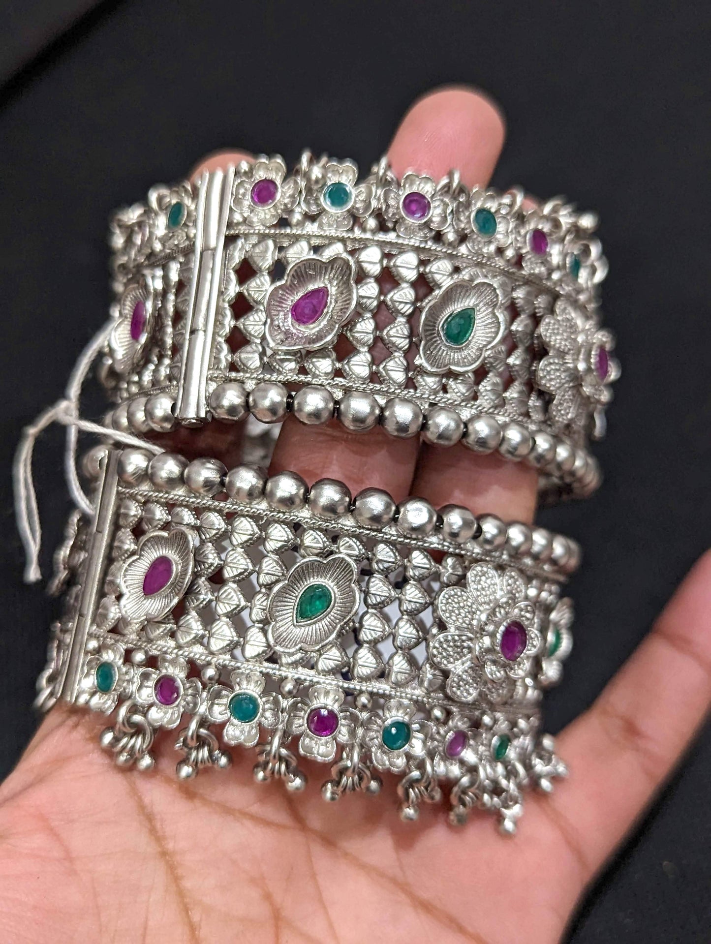 Silver matte finish Oxidized Broad Openable bangles