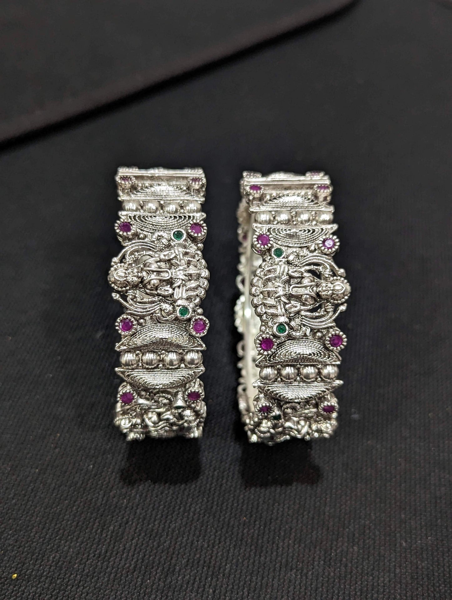 Silver matte finish Oxidized Goddess Lakshmi bold bangles