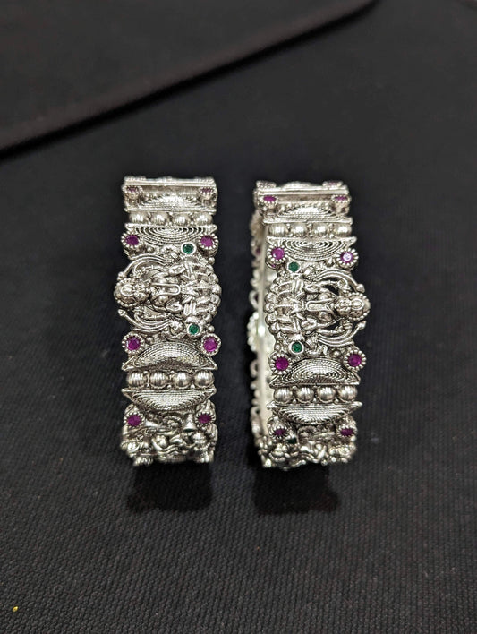 Silver matte finish Oxidized Goddess Lakshmi bold bangles