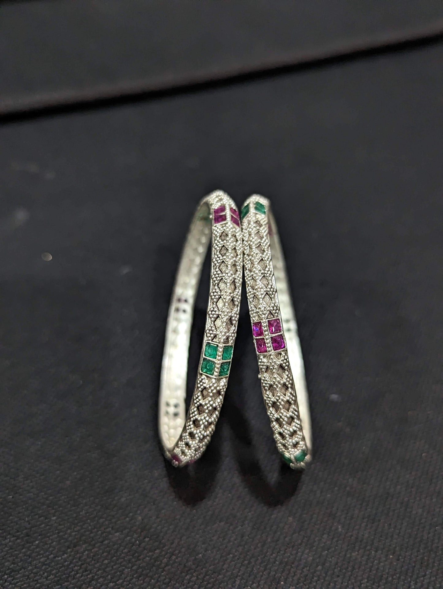 Bright Oxidized Silver CZ stone diamond design bangles