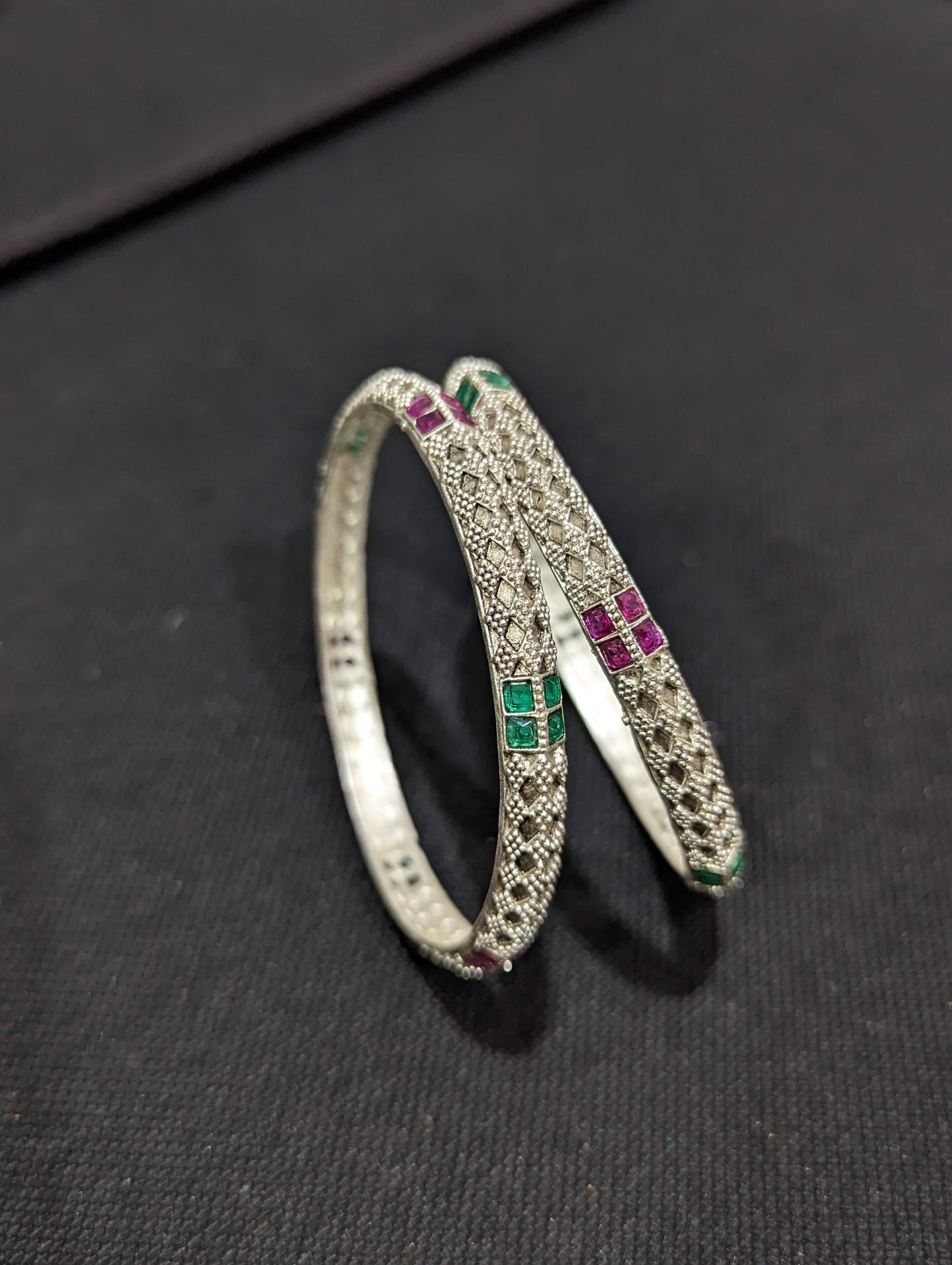 Bright Oxidized Silver CZ stone diamond design bangles