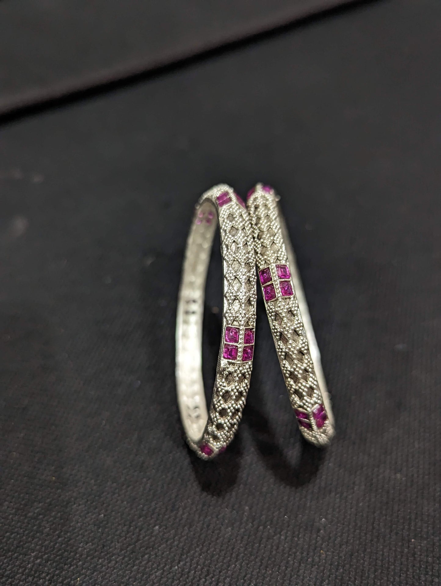 Bright Oxidized Silver CZ stone diamond design bangles