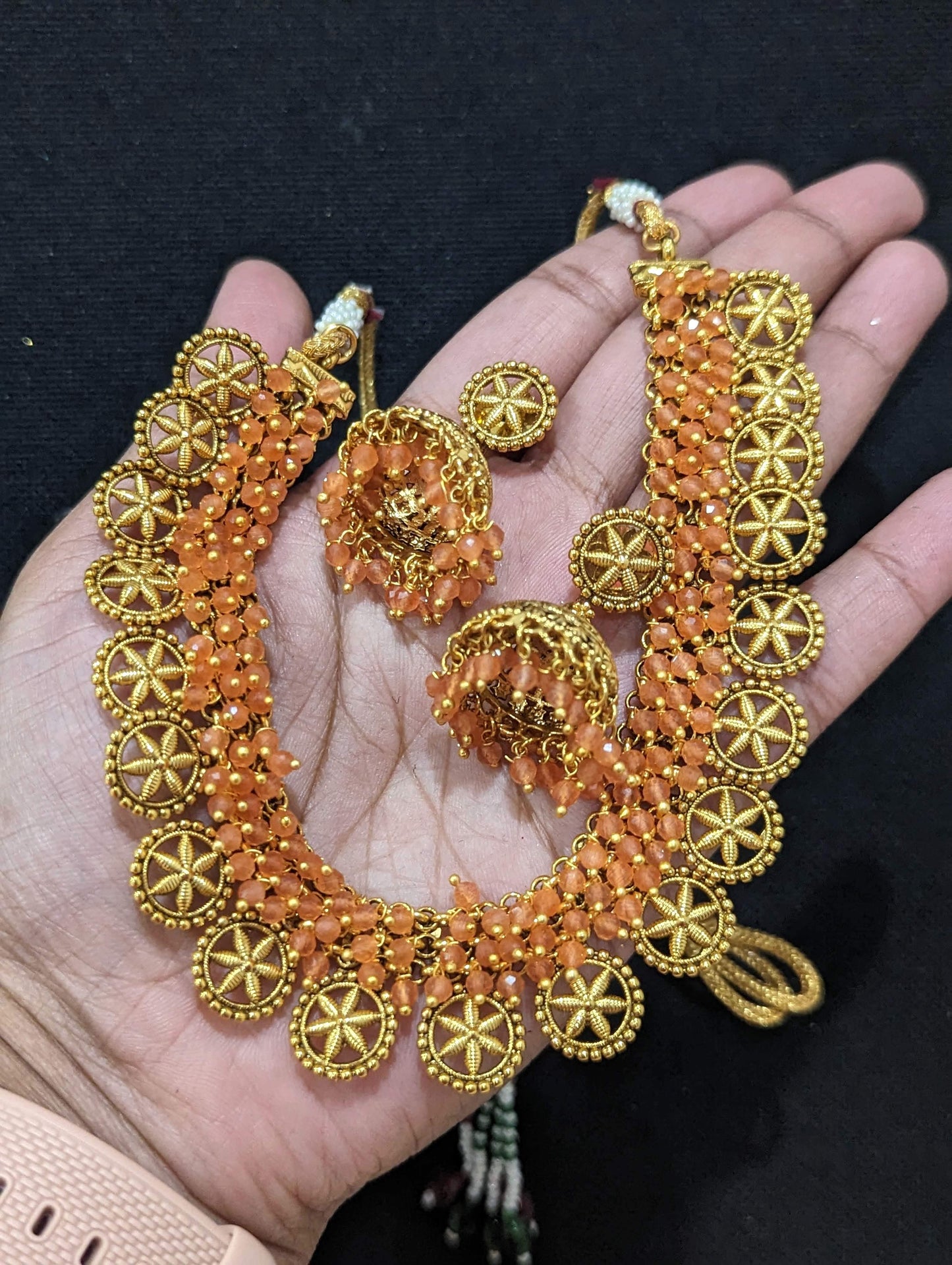 Gold plated Flower design Choker and Jhumka Earrings set