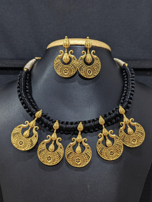 Cotton dori thread Necklace with Chandbali Charm Jewelry Set