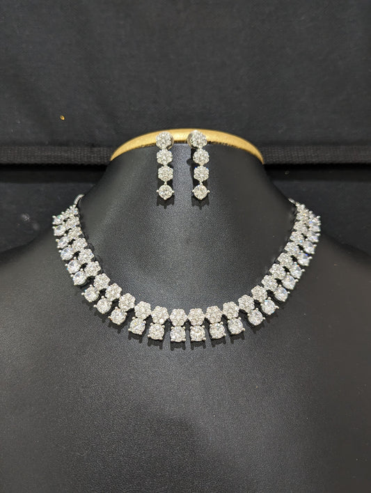 Shiny White CZ Choker Necklace and Dangle Earrings set