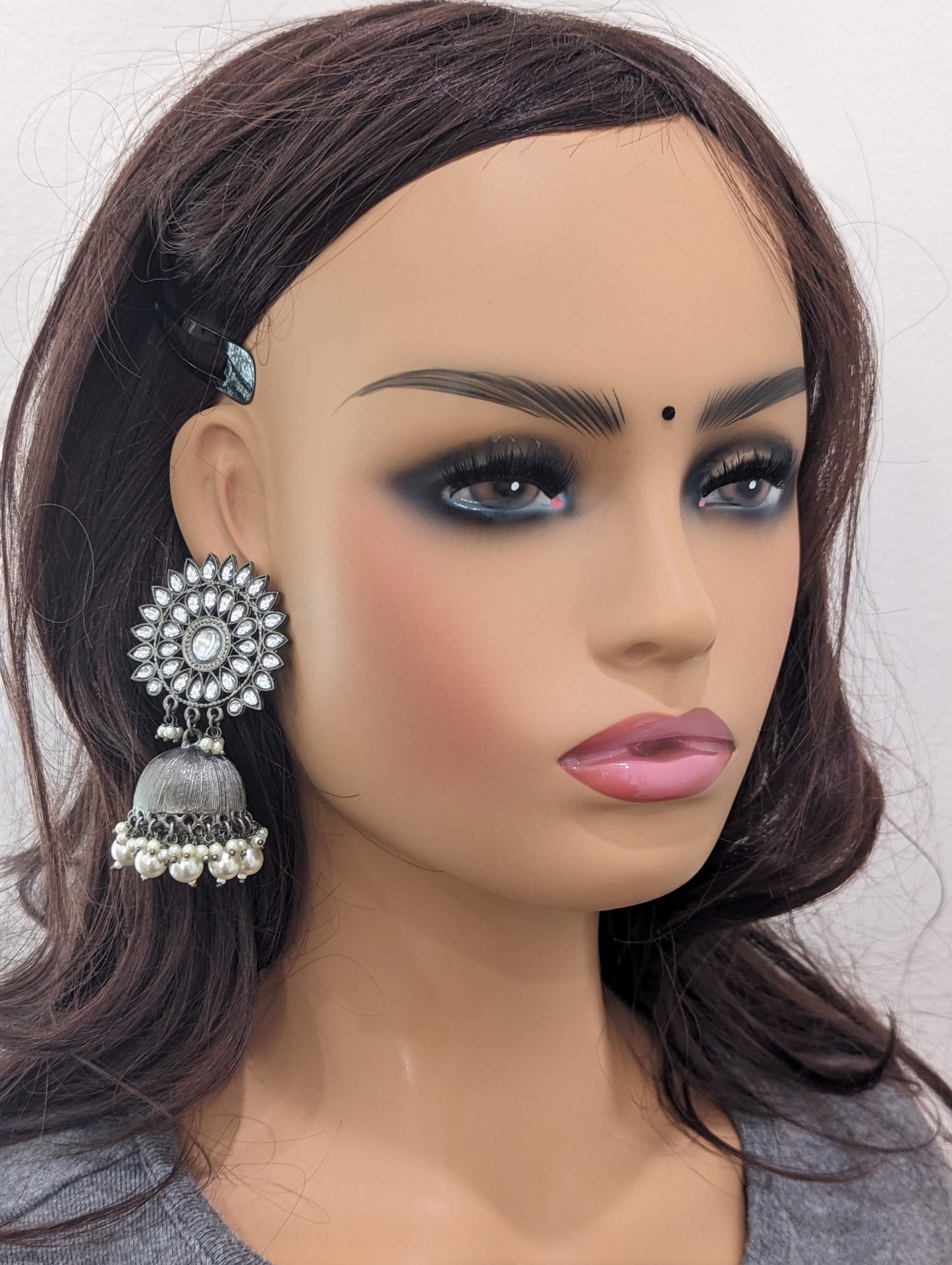 Black rhodium plated Large jhumka earrings